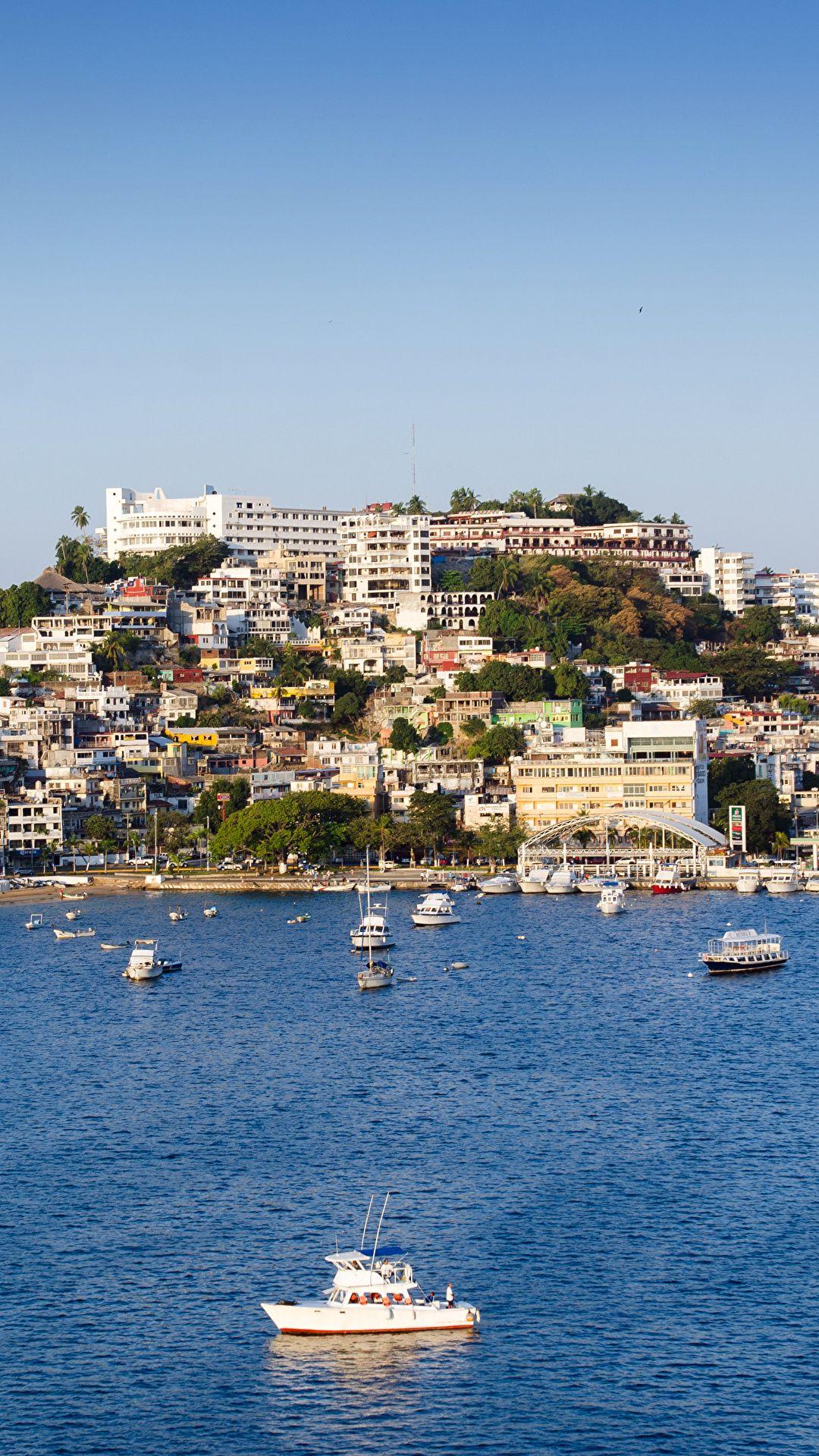 1080x1920 Desktop Wallpaper Mexico Acapulco Hill Bay Pier Motorboat 1080x1920