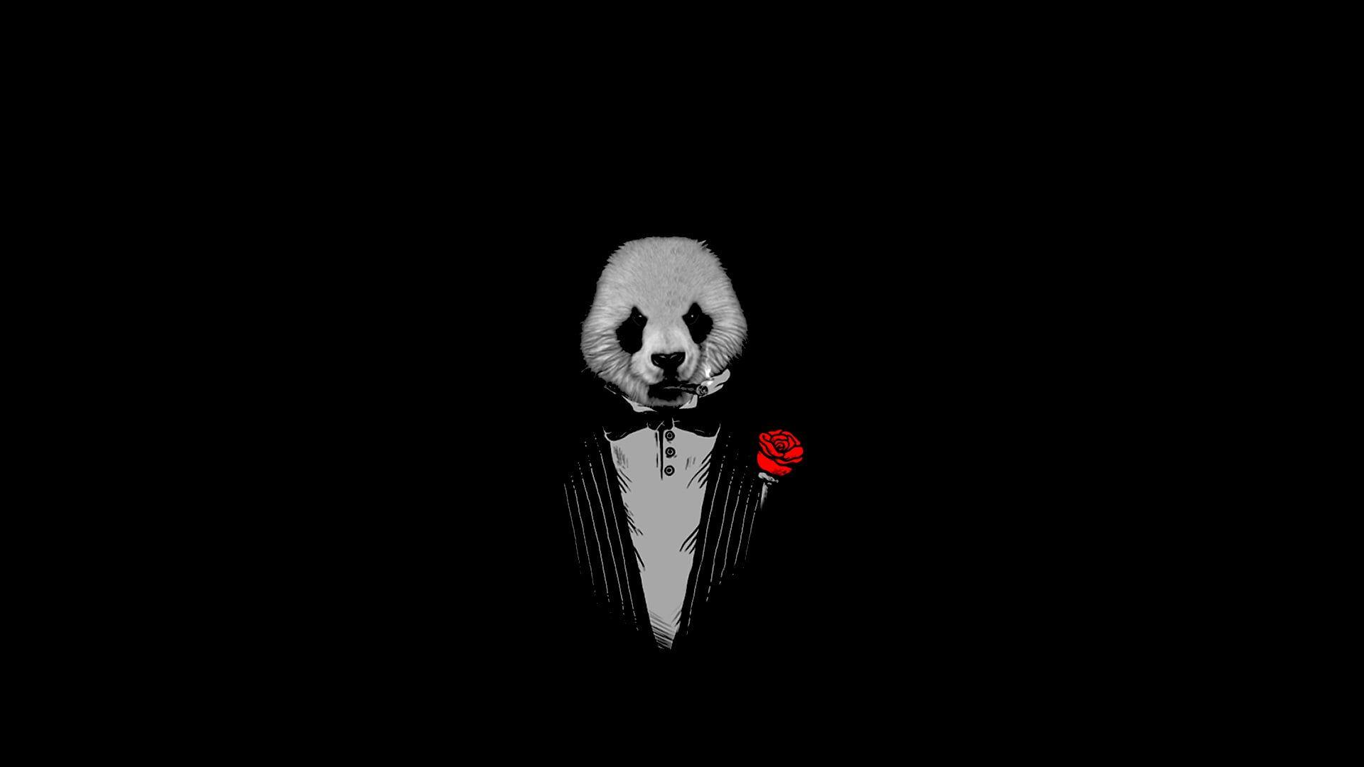 1920x1080 Pand wearing suit digital wallpaper, panda, The Godfather, black HD wallpaper