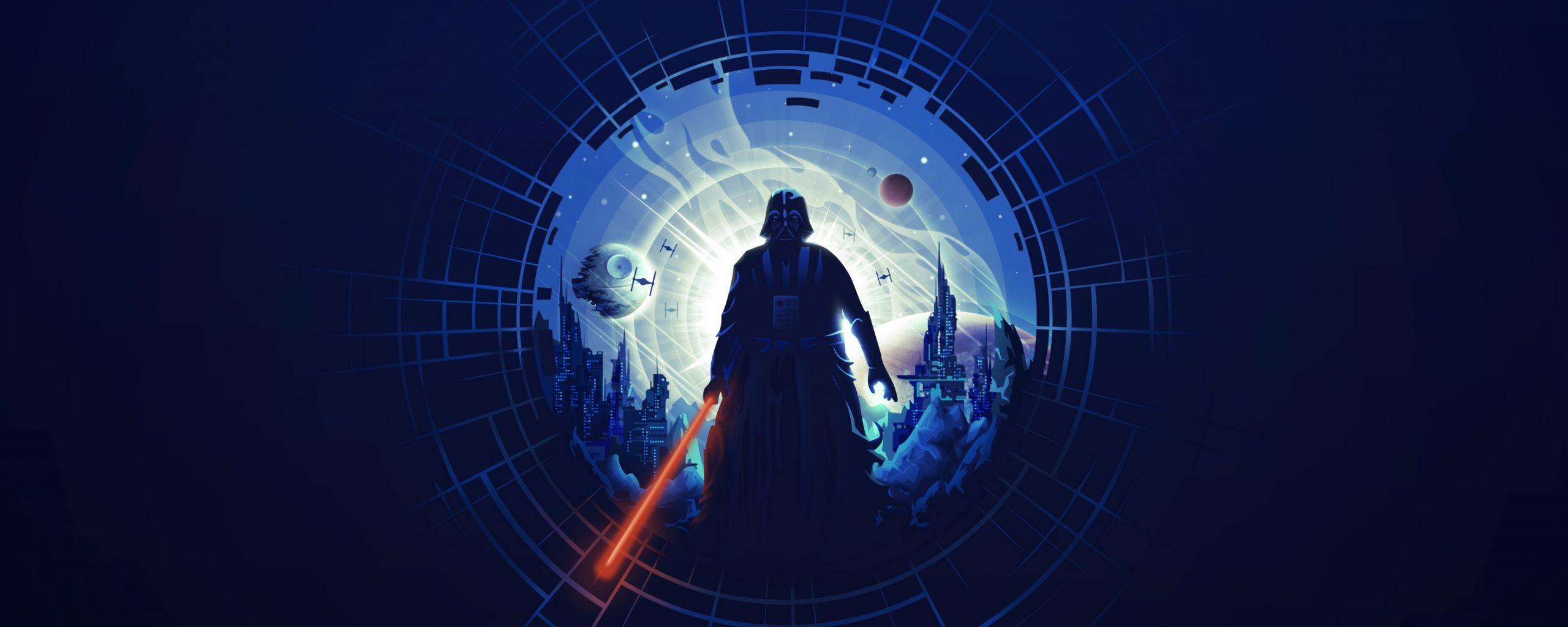 2560x1024 Download 2560x1024 wallpaper darth vader, dark, minimal, art, dual
