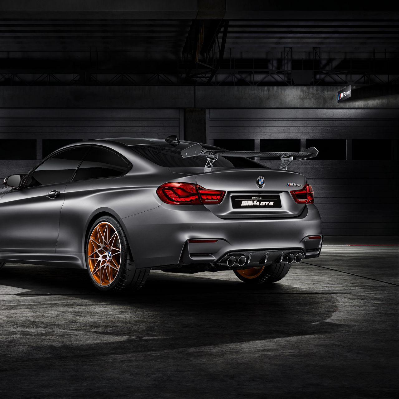 1280x1280 Download wallpaper 1280x1280 bmw, m gts, f silver, rear view