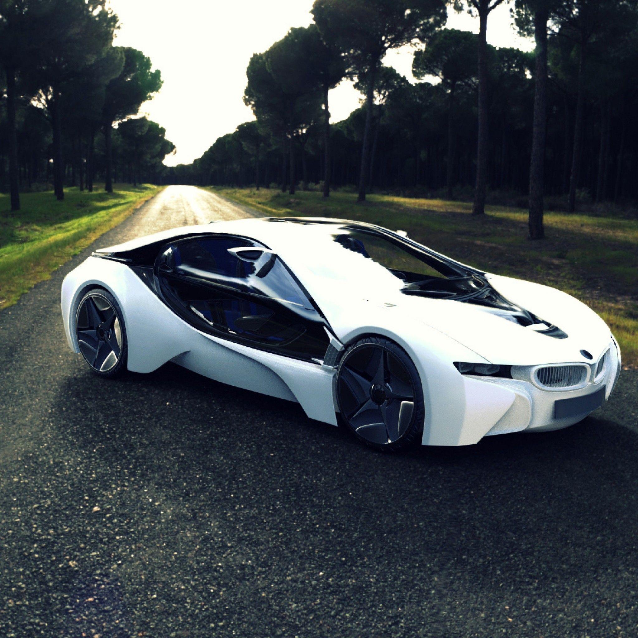 2048x2048 Bmw I8 Sports Car Road Tree iPad Air Wallpaper Free Download