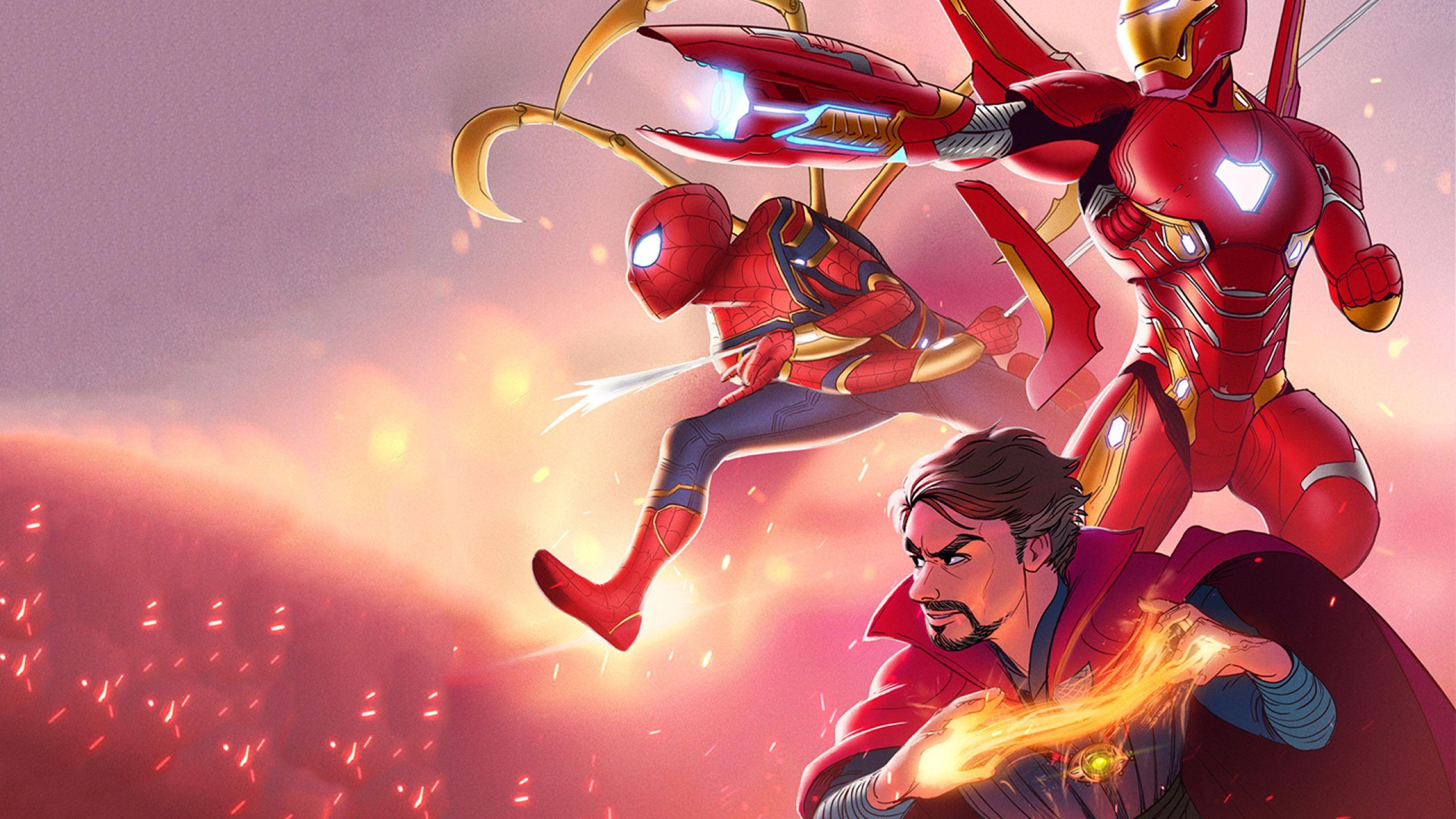 2560x1440 Iron Man Spiderman Doctor Strange Infinity War Hereos