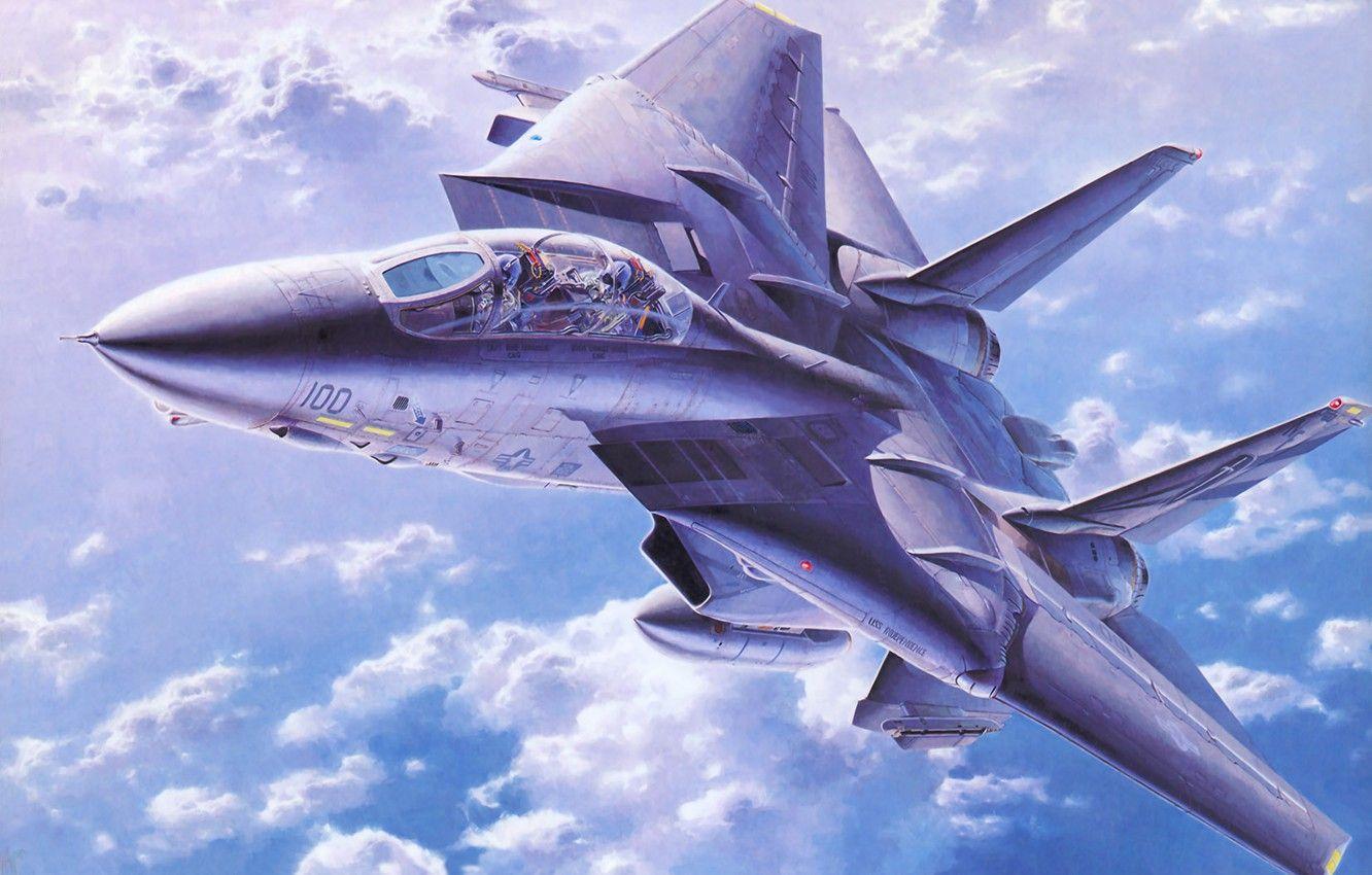 1332x850 Wallpaper War, Art, Painting, Jet, F 14 Tomcat Image For Desktop