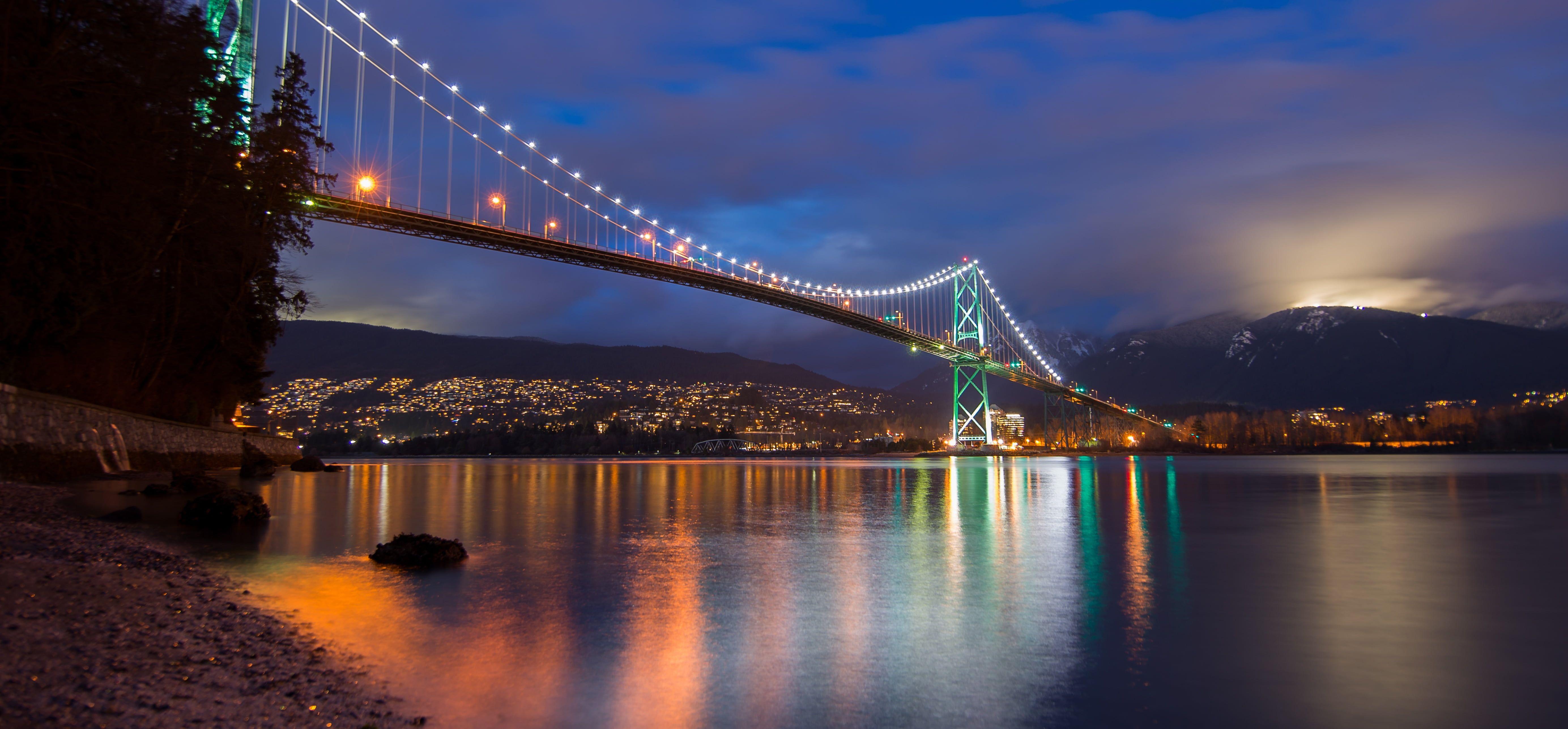 5536x2573 Photo of Golden Gate bridge during night time HD wallpaper