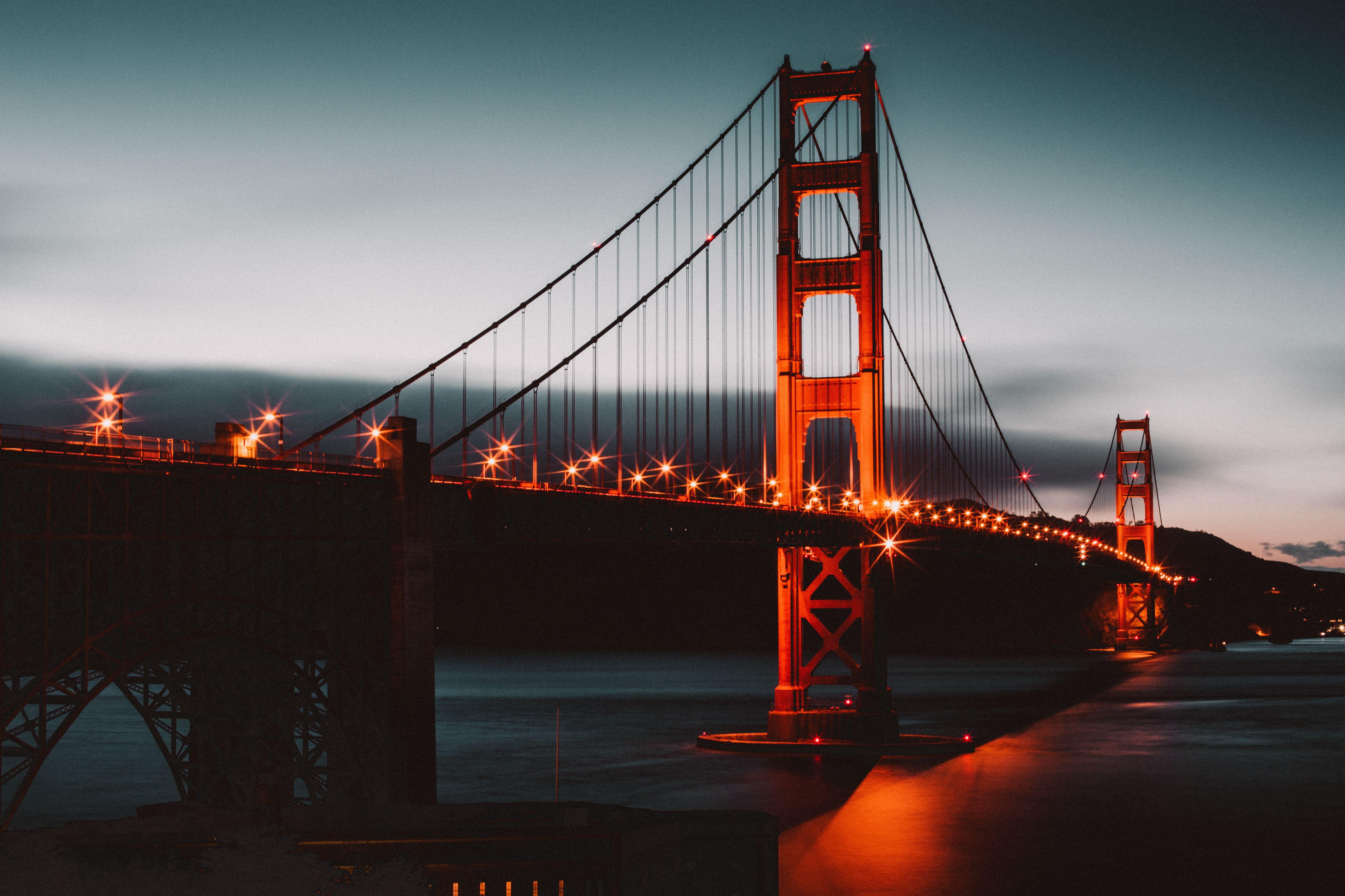 5000x3333 Vintage Golden Gate Bridge at Night Free