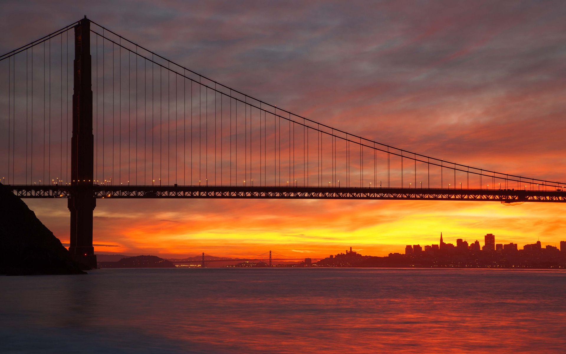 1920x1200 Golden Gate Bridge Bridge San Francisco Buildings Sunset Ocean