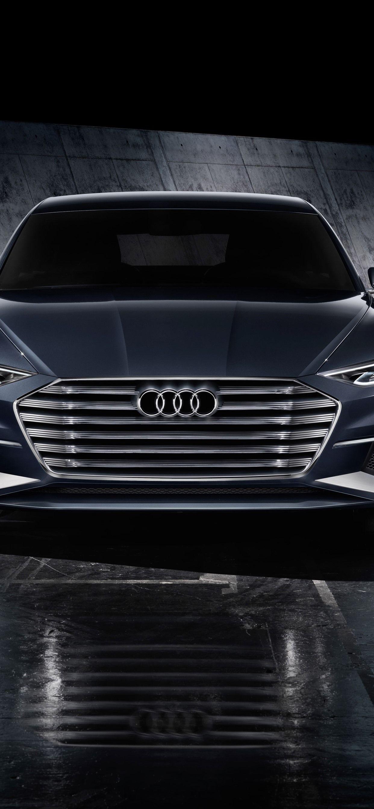 1242x2688 iPhone Wallpaper Audi Black Car Front View, Headlight A8