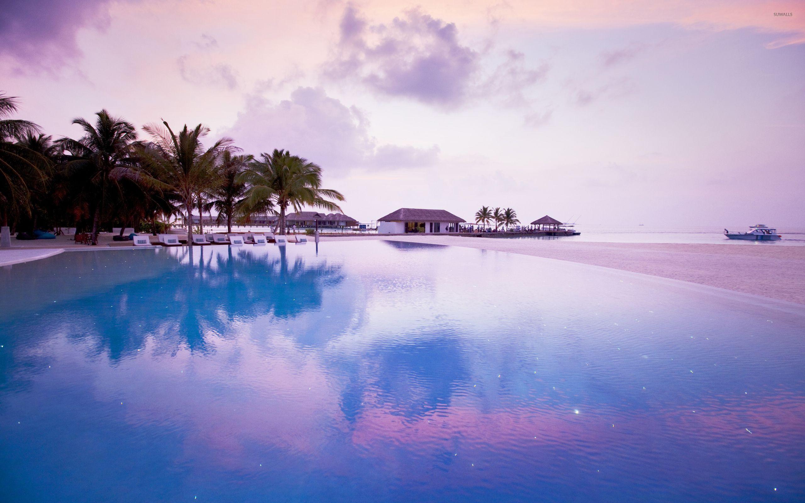 2560x1600 Sunset over the resort wallpaper wallpaper
