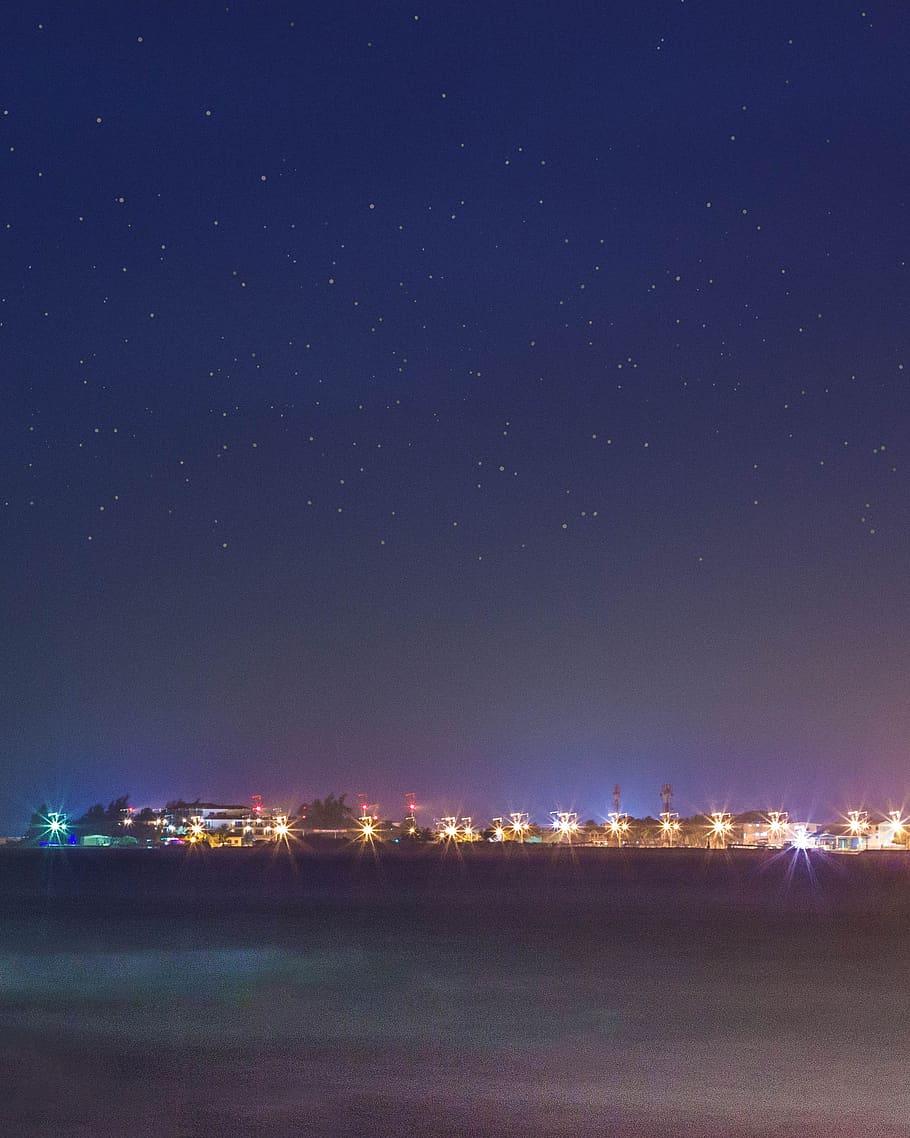 910x1138 HD wallpaper: maldives, lights, sky, longexpo, mood, sea, night