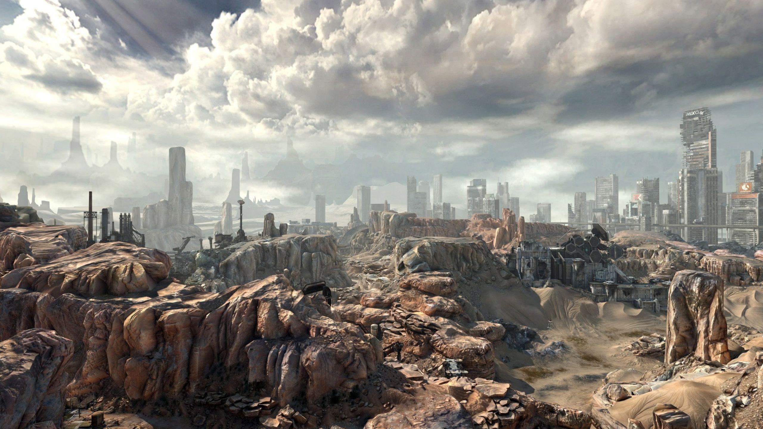 2560x1440 video games landscapes ruins postapocalyptic desert rocks stones