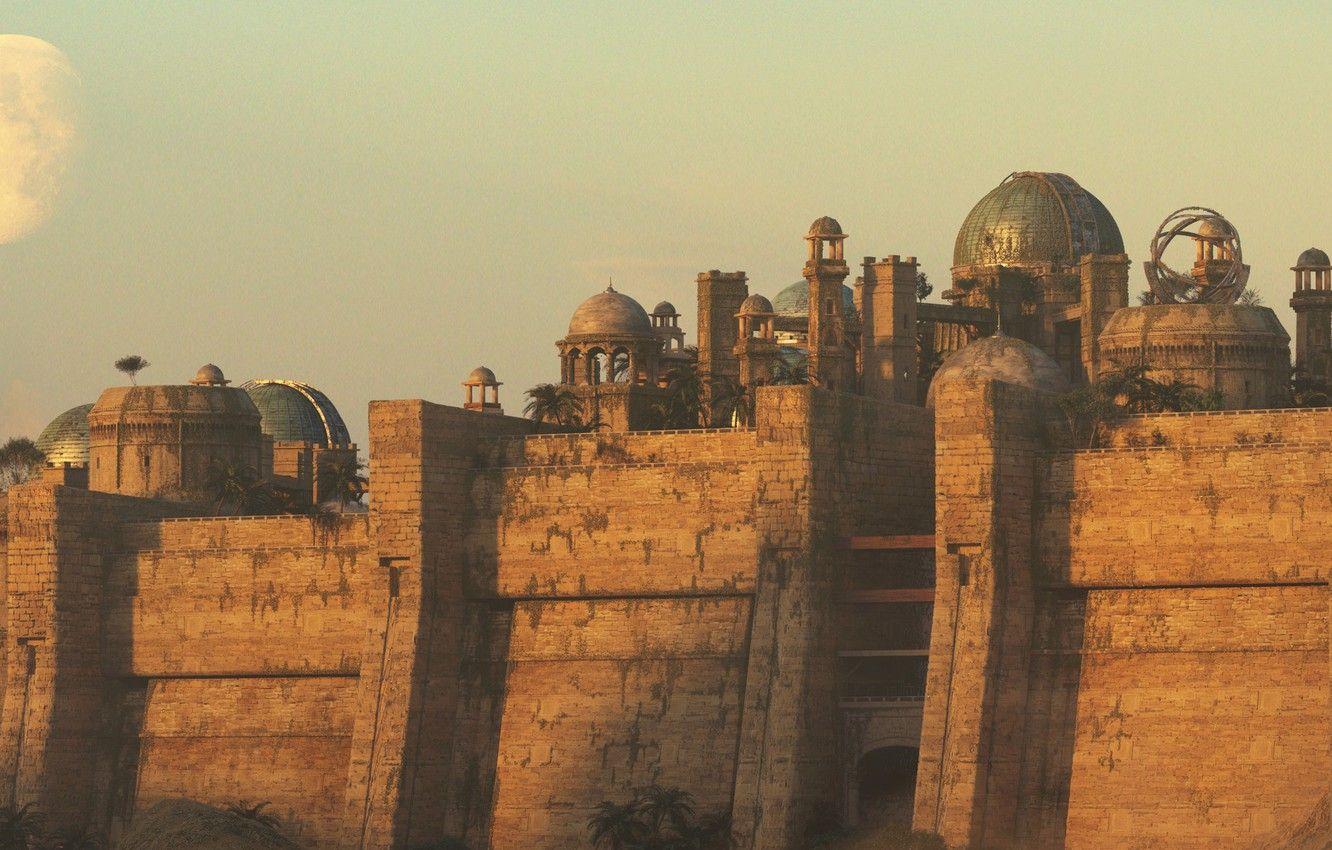 1332x850 Wallpaper wall, gate, fortress, structure, Desert city image