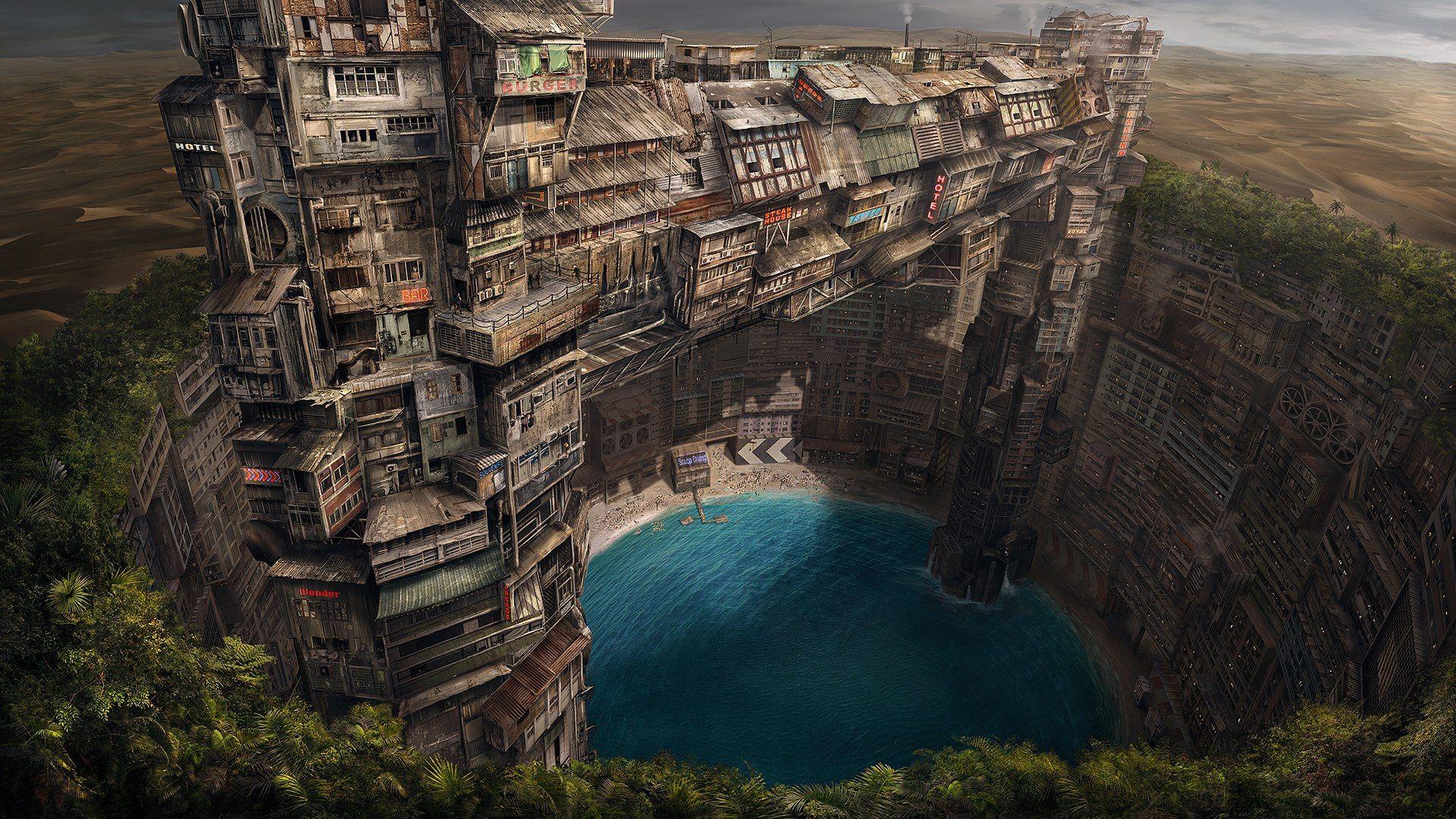 1920x1080 Wooden city in the desert Desktop wallpaper 1400x1050