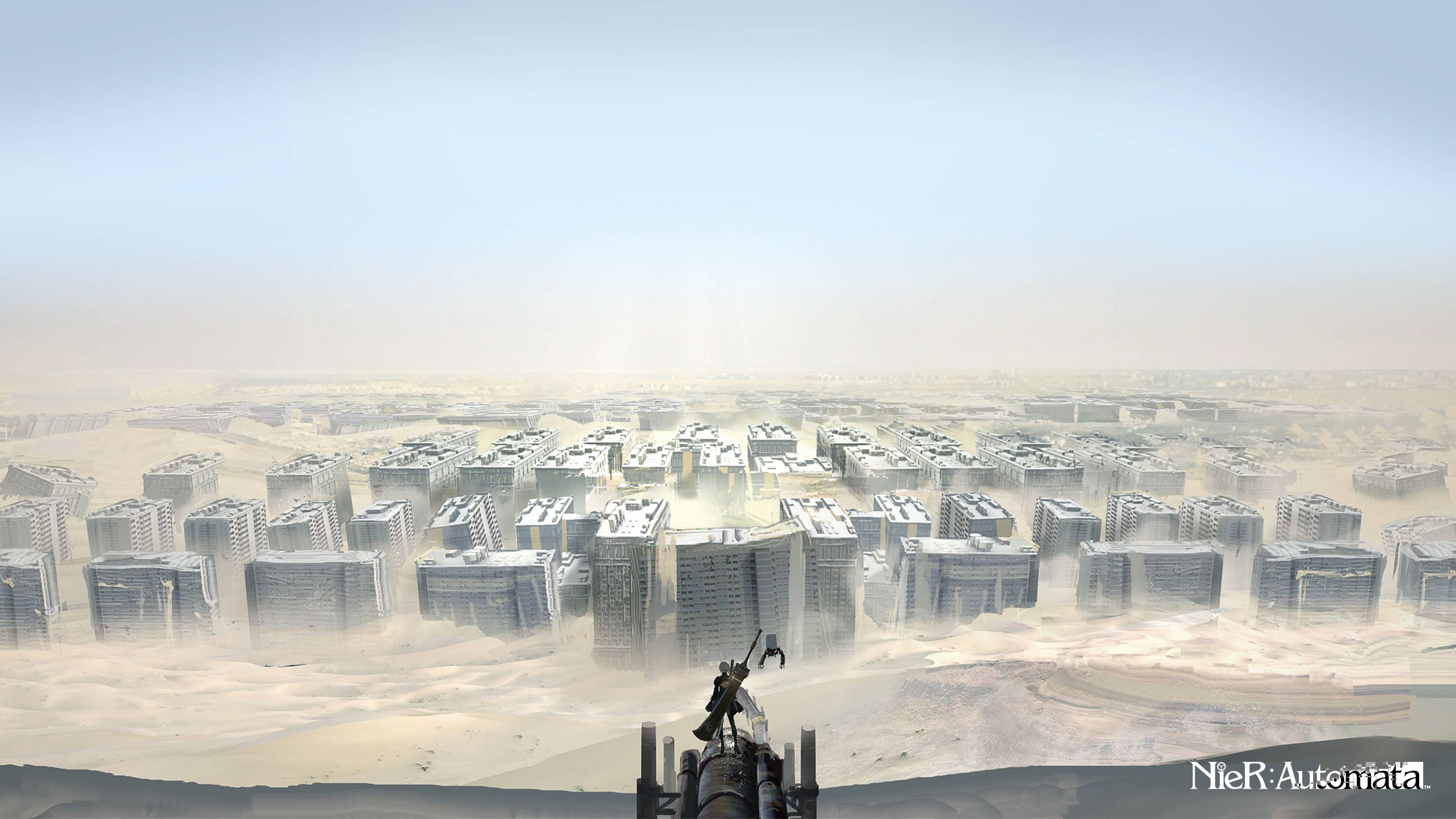 3840x2160 Nier Automata Desert Wallpaper. Cat with Monocle