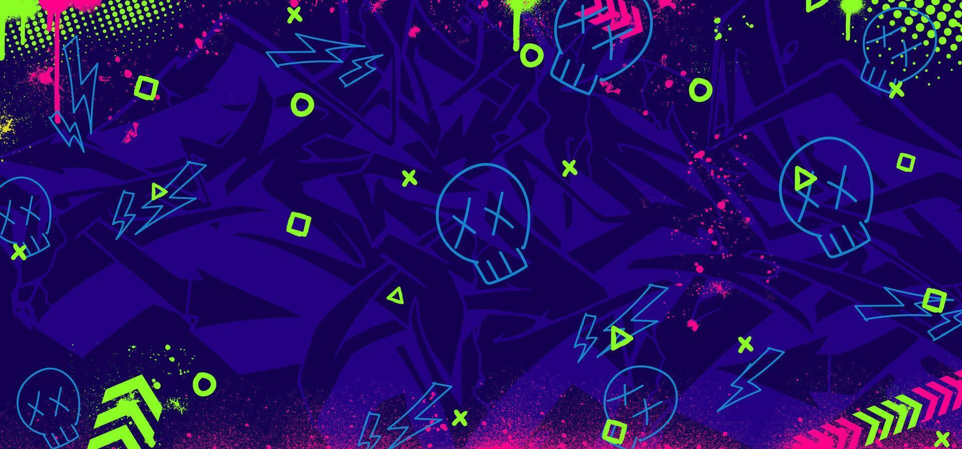 1920x896 Game background illustrations. Graffiti gaming background with splatter, drips elements