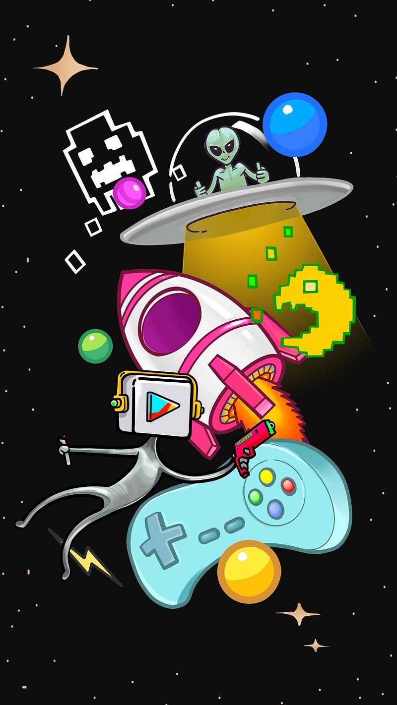 800x1422 Retro Gaming Technology Cartoon Background Image Wallpaper