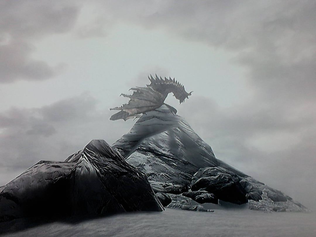 1080x810 I noticed Paarthurnax sitting on that rock and thought the background made for a sick wallpaper