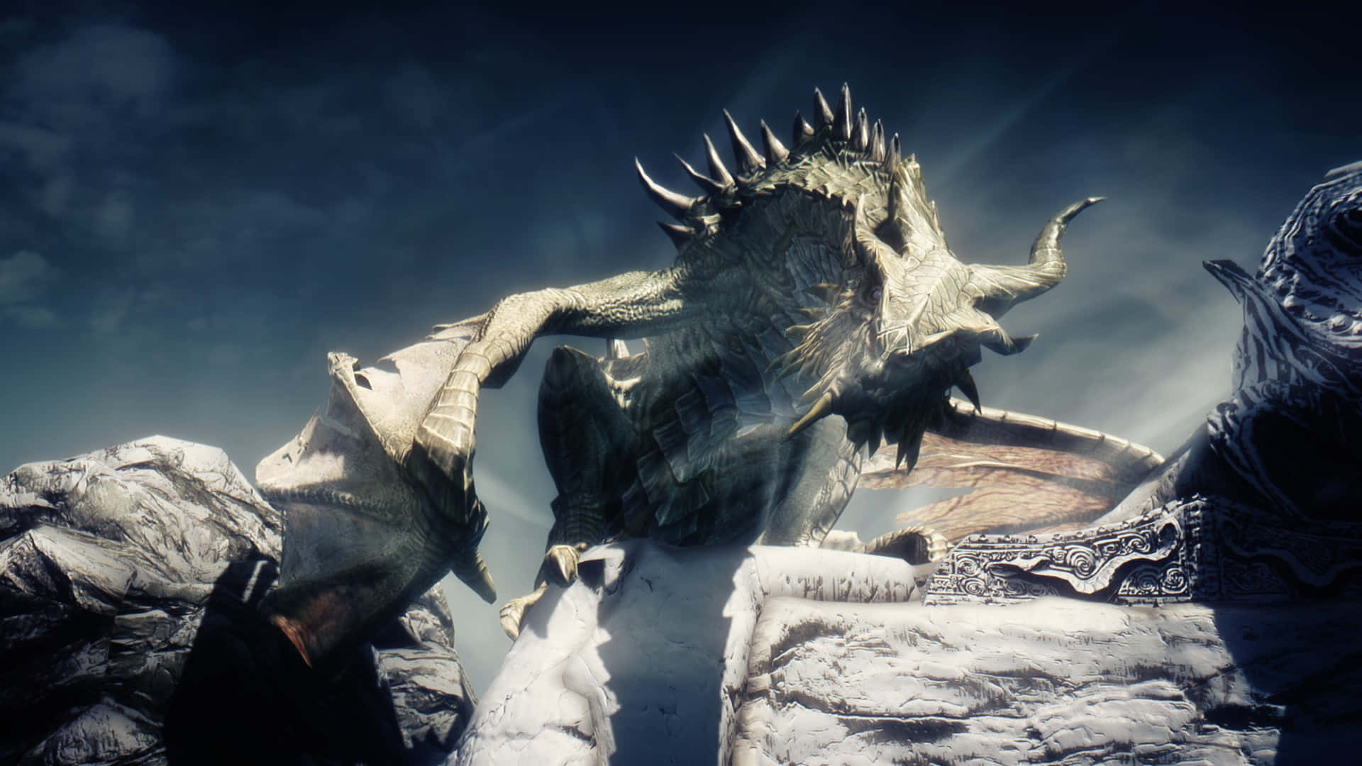 1920x1080 Download Paarthurnax perched atop the Throat of the World in Skyrim Wallpaper