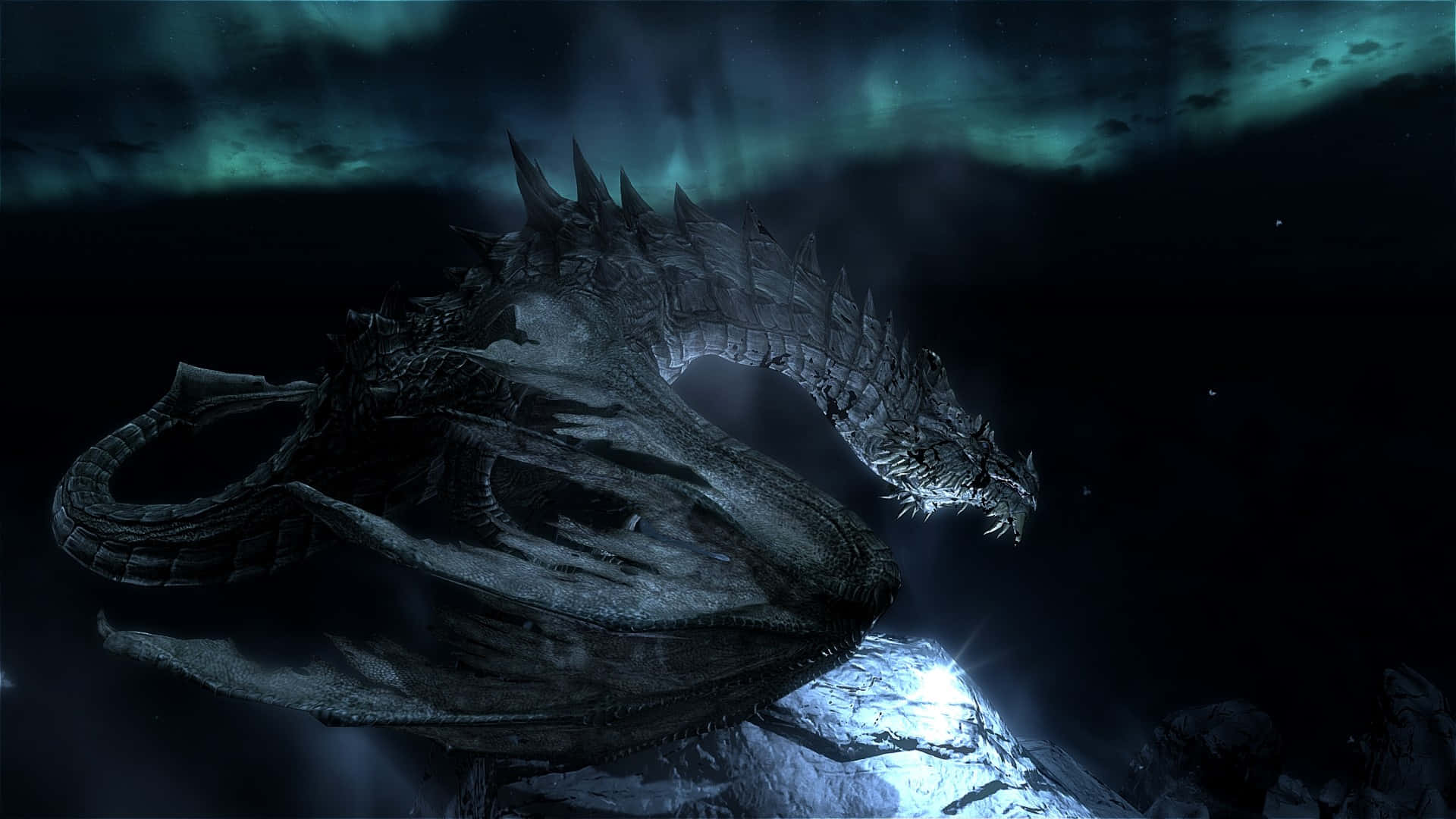 1920x1080 Download Mystic Paarthurnax atop a snowy mountaintop in the world of Skyrim. Wallpaper