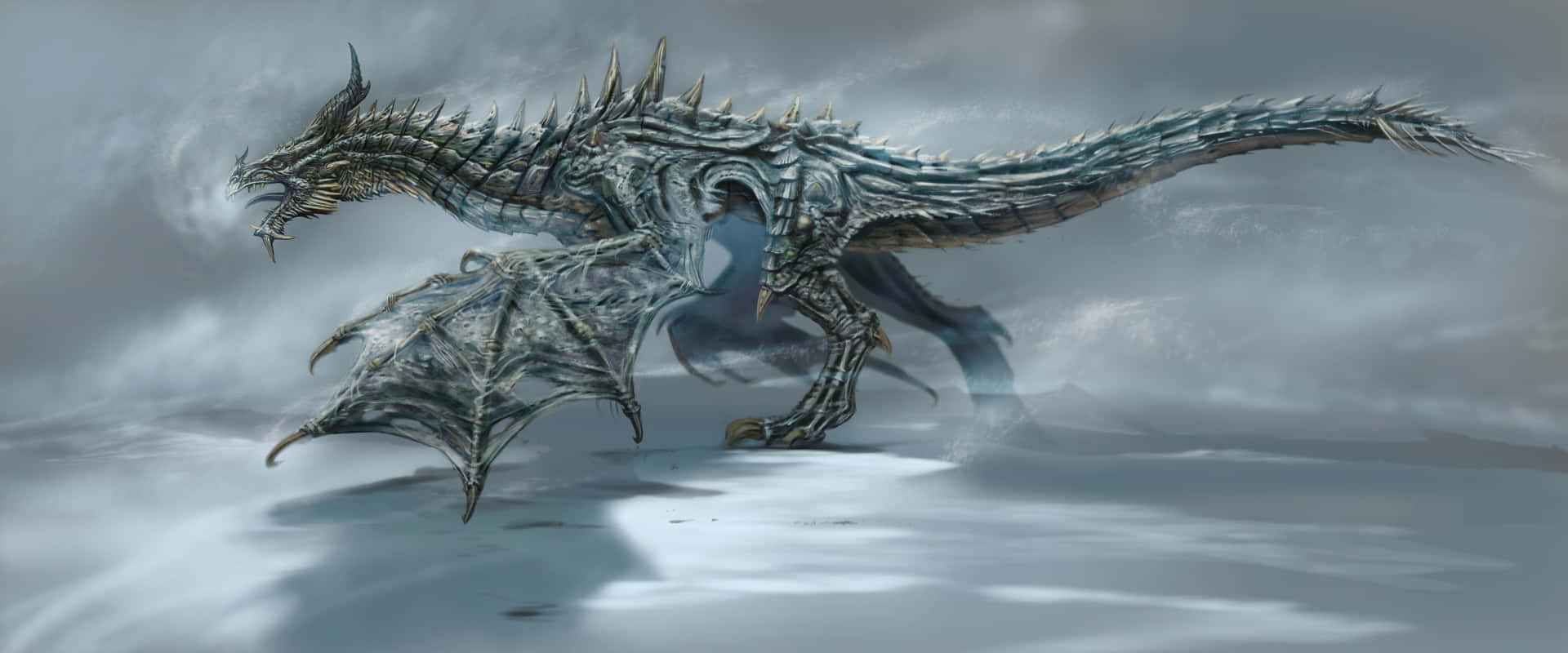 1920x800 Download The majestic Paarthurnax perched atop the Throat of the World in Skyrim. Wallpaper