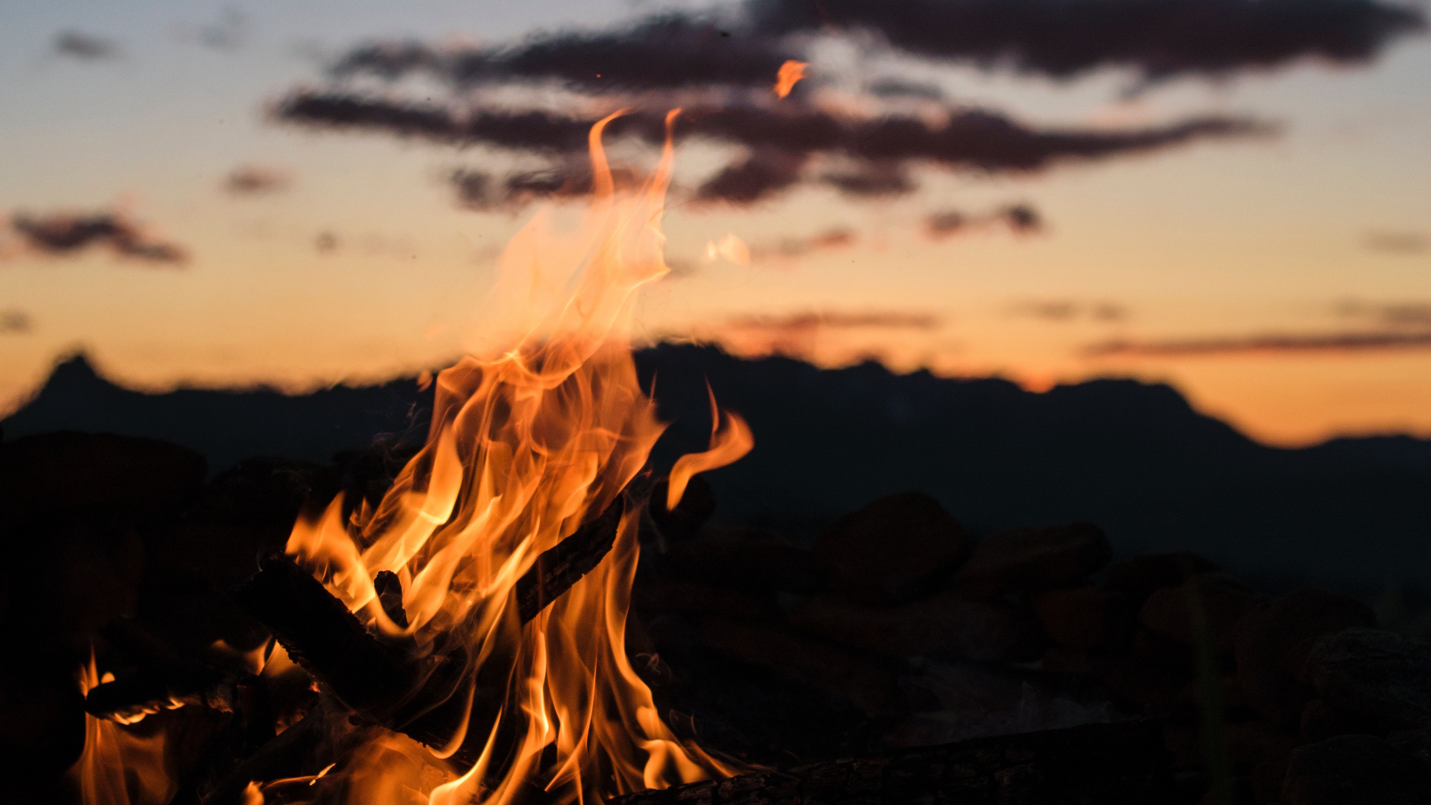 4608x2592 Download wallpaper 4608x2592 fire, bonfire, flame, night, blur HD background