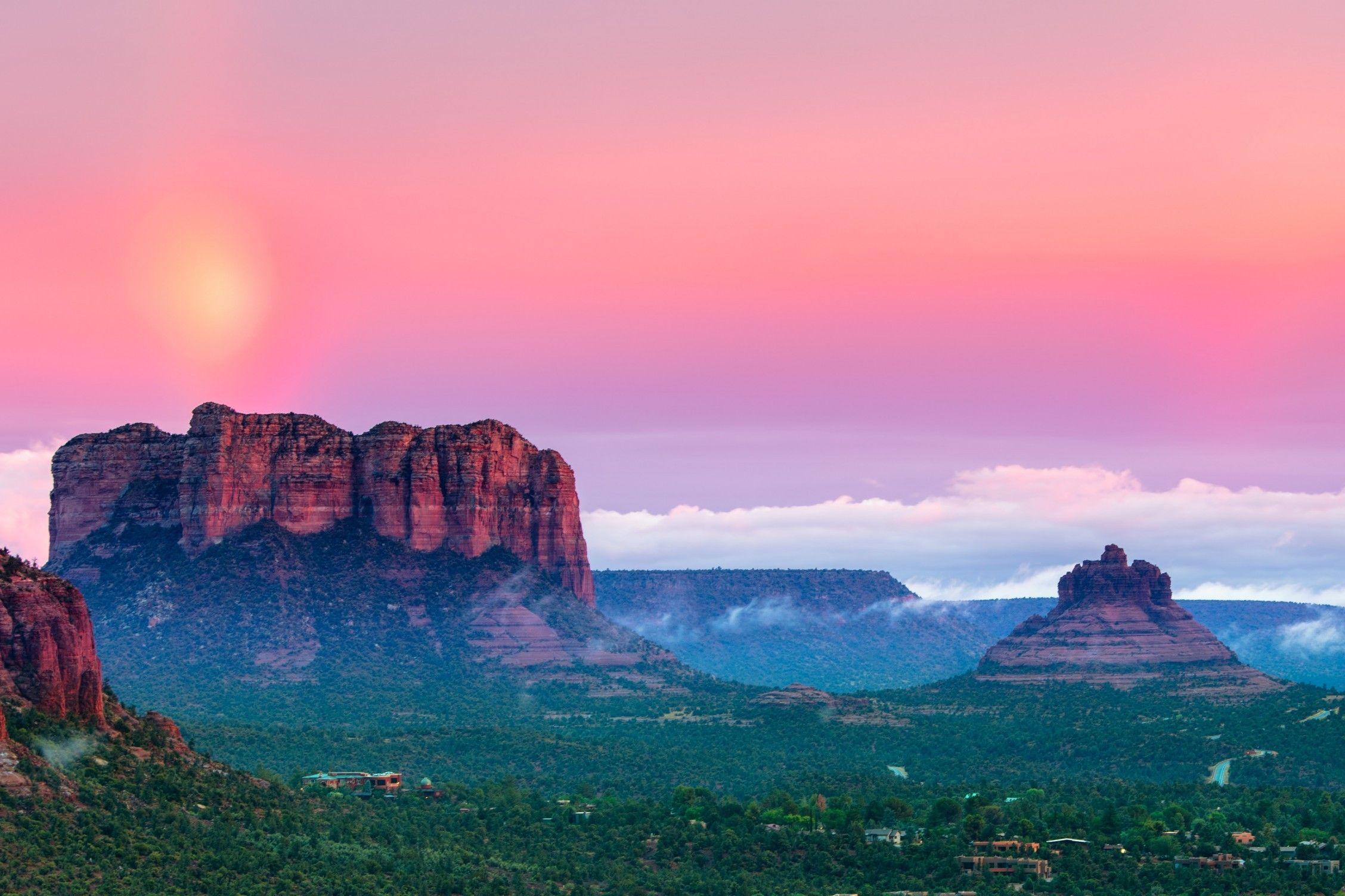 2256x1504 Pink Sky, Sunset, Rocks, Clouds Wallpaper