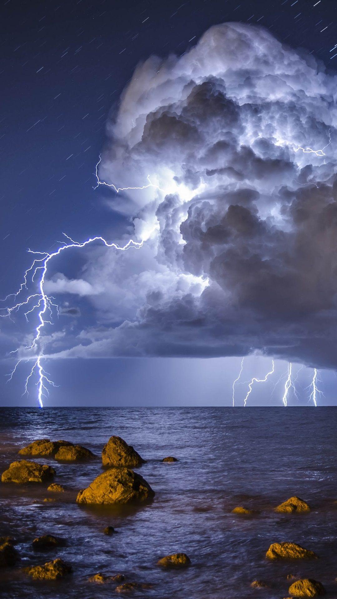 Ocean Ship Colorful Lightning 4K Wallpaper iPhone HD Phone #110i