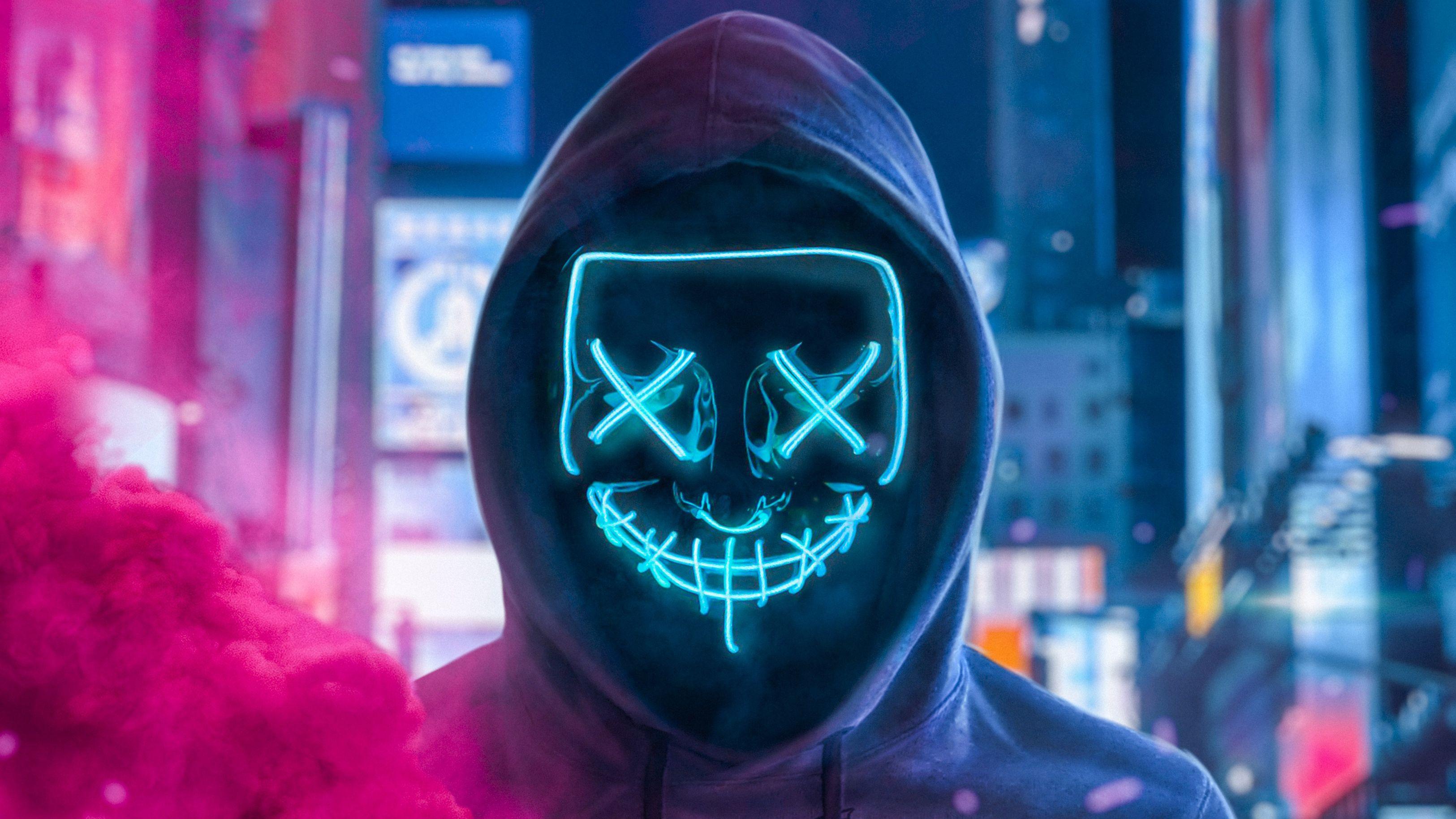 3250x1828 Neon mask and smoke Wallpaper