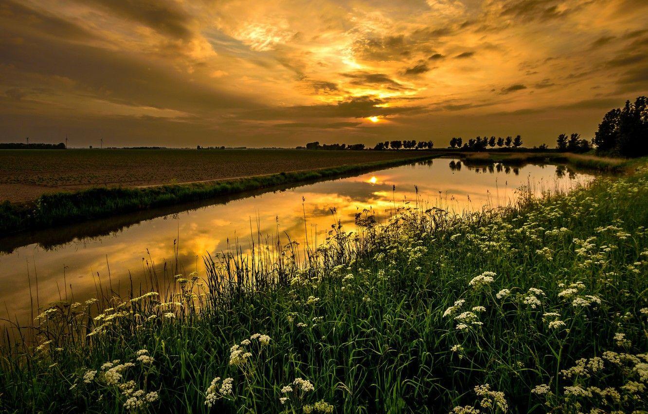 1332x850 Wallpaper field, landscape, sunset, nature, beauty, irrigation