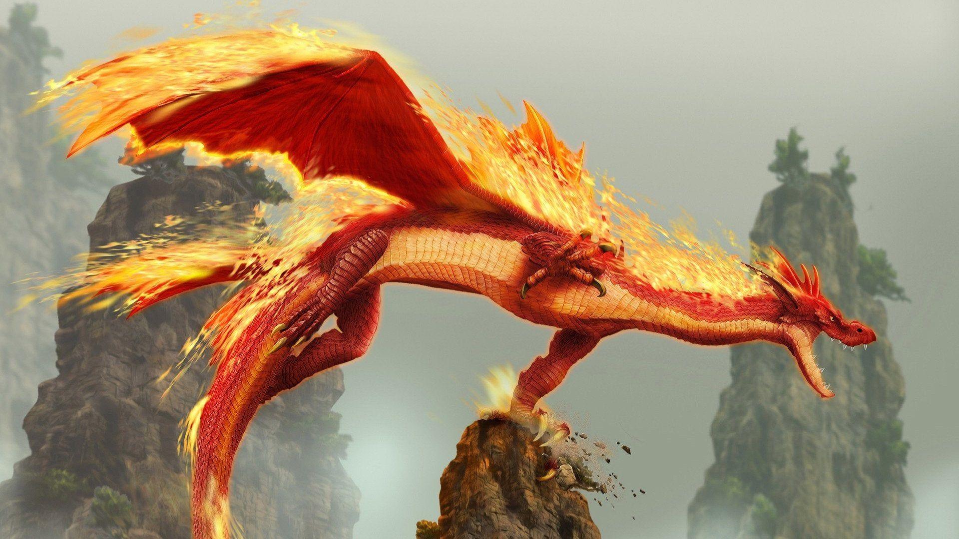 1920x1080 Flaming dragon, (1920x1080): hình nền