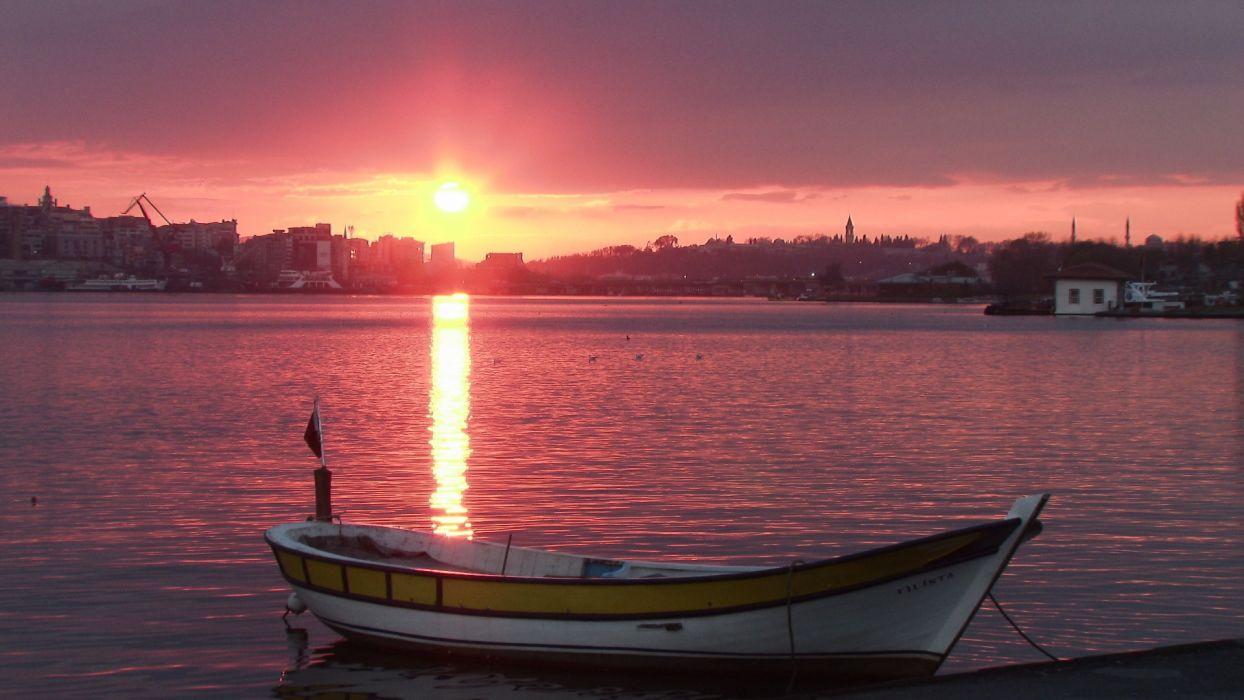 1244x700 Sunset Turkey Istanbul bosphorus reflection rivers lakes cities