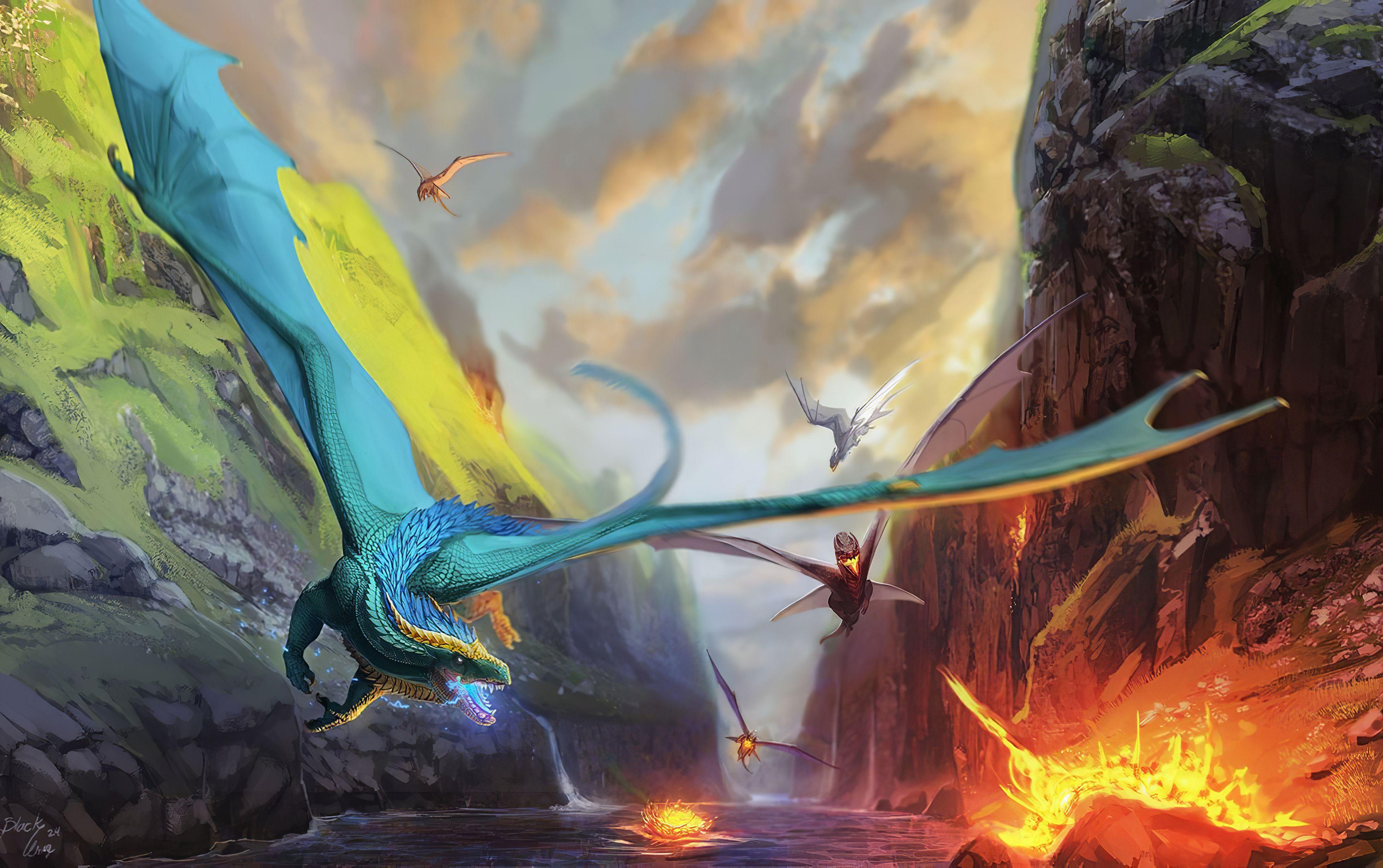 3840x2412 Blue Red Flame Dragons 4k, HD Artist, Hình nền 4k, Hình ảnh