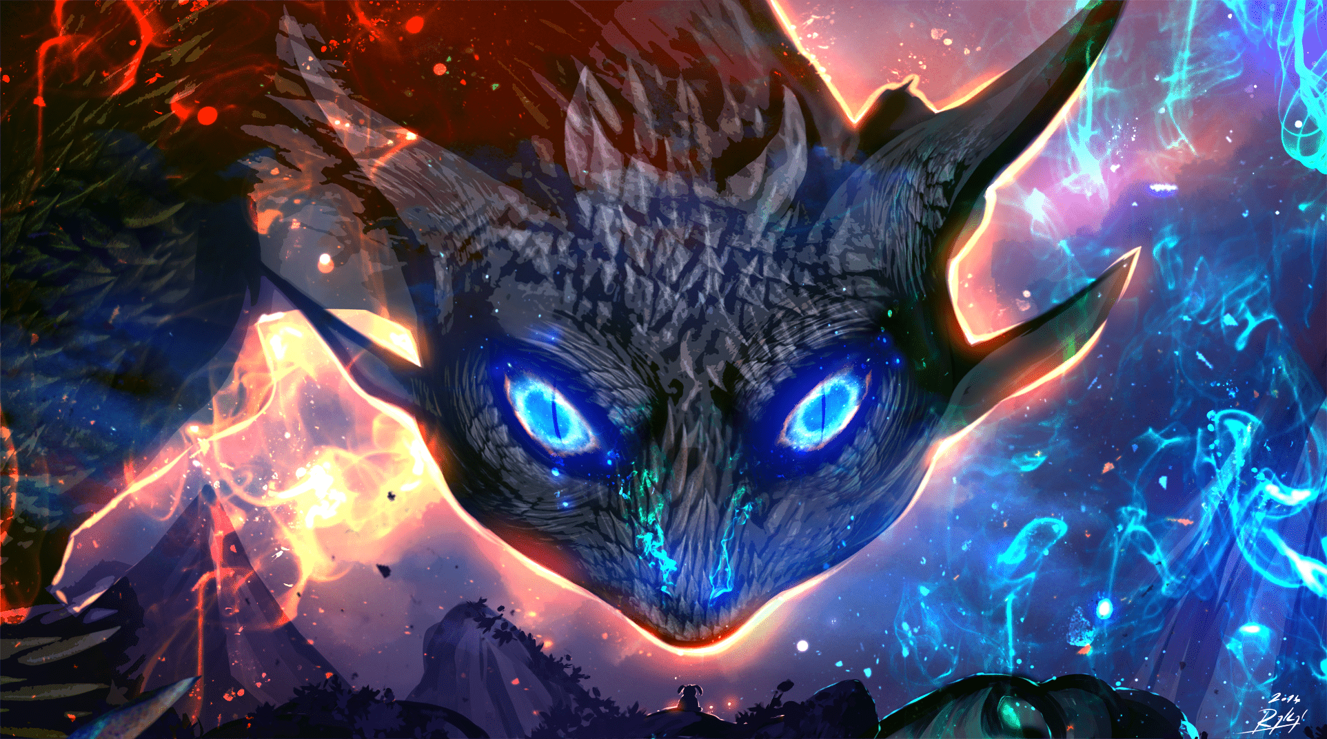 1925x1073 Fantasy Dragon Blue Eyes Magic Flame Giant HD Hình nền