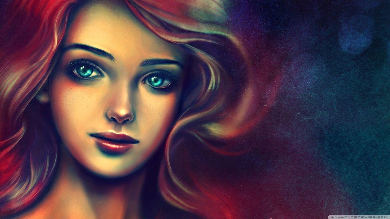 1366x768 Portrait Of A Beautiful Woman Painting ❤ 4K HD Desktop Wallpaper