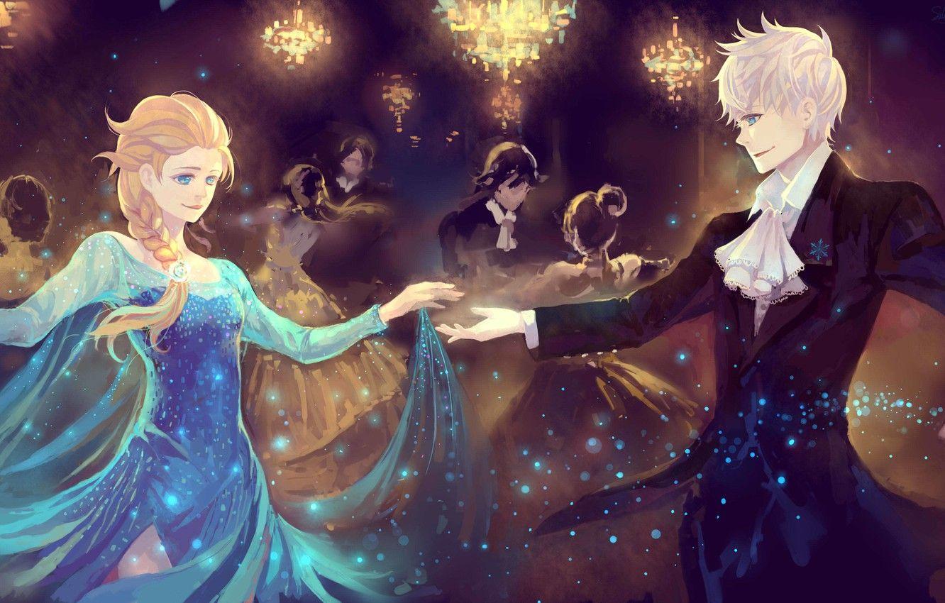1332x850 Wallpaper girl, lights, beauty, dance, art, pair, Frozen, guy, ball, chandeliers, Rise of the Guardians, Rise of the guardians, Jack Frost, Elsa, Elsa, Jack Frost image for desktop, section фильмы