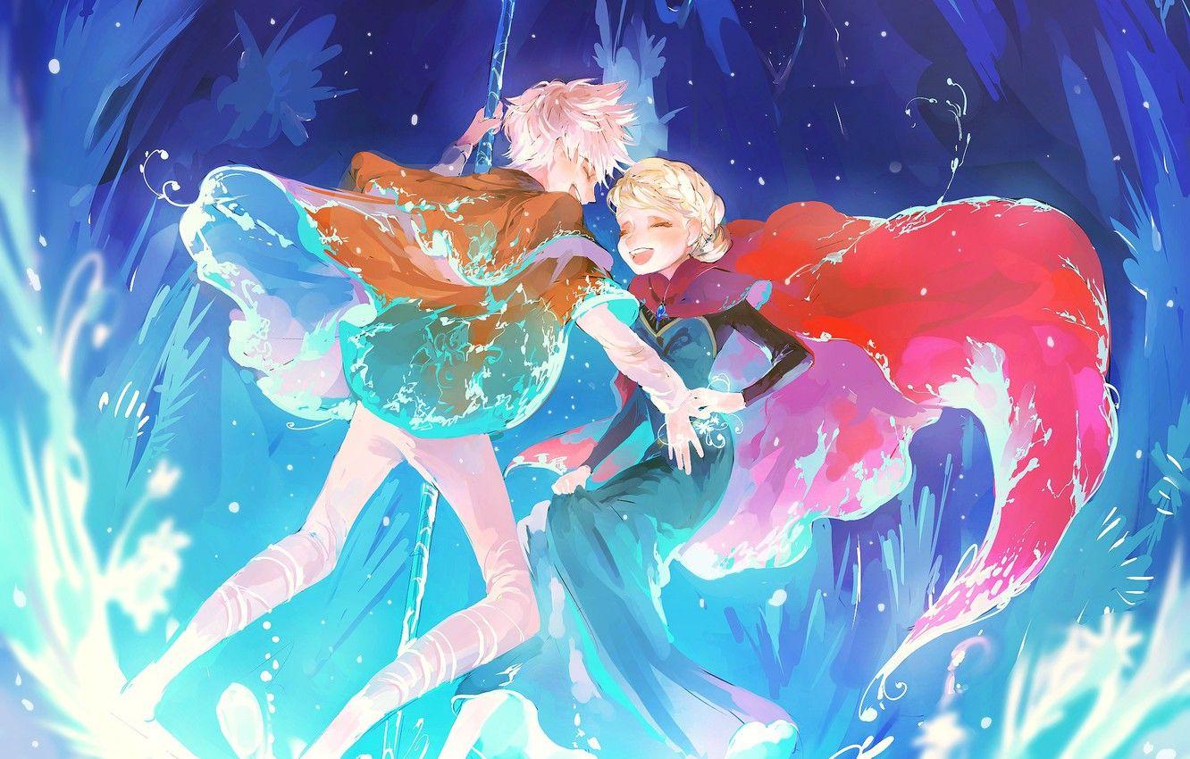 1332x850 Wallpaper girl, joy, the moon, art, staff, Frozen, guy, Rise of the Guardians, Rise of the guardians, Jack Frost, Elsa, Elsa, Jack Frost, Cold heart image for desktop, section фильмы