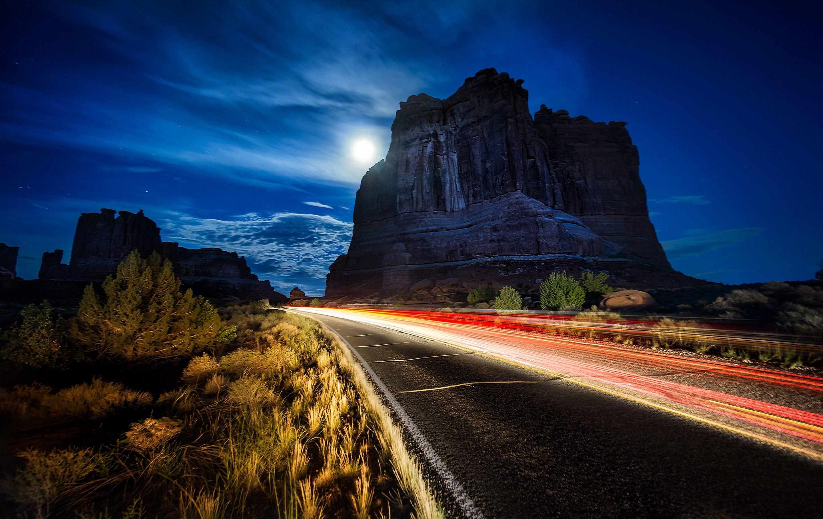 2880x1819 night, Road, Utah, USA, Landscape, Arches National Park Wallpaper