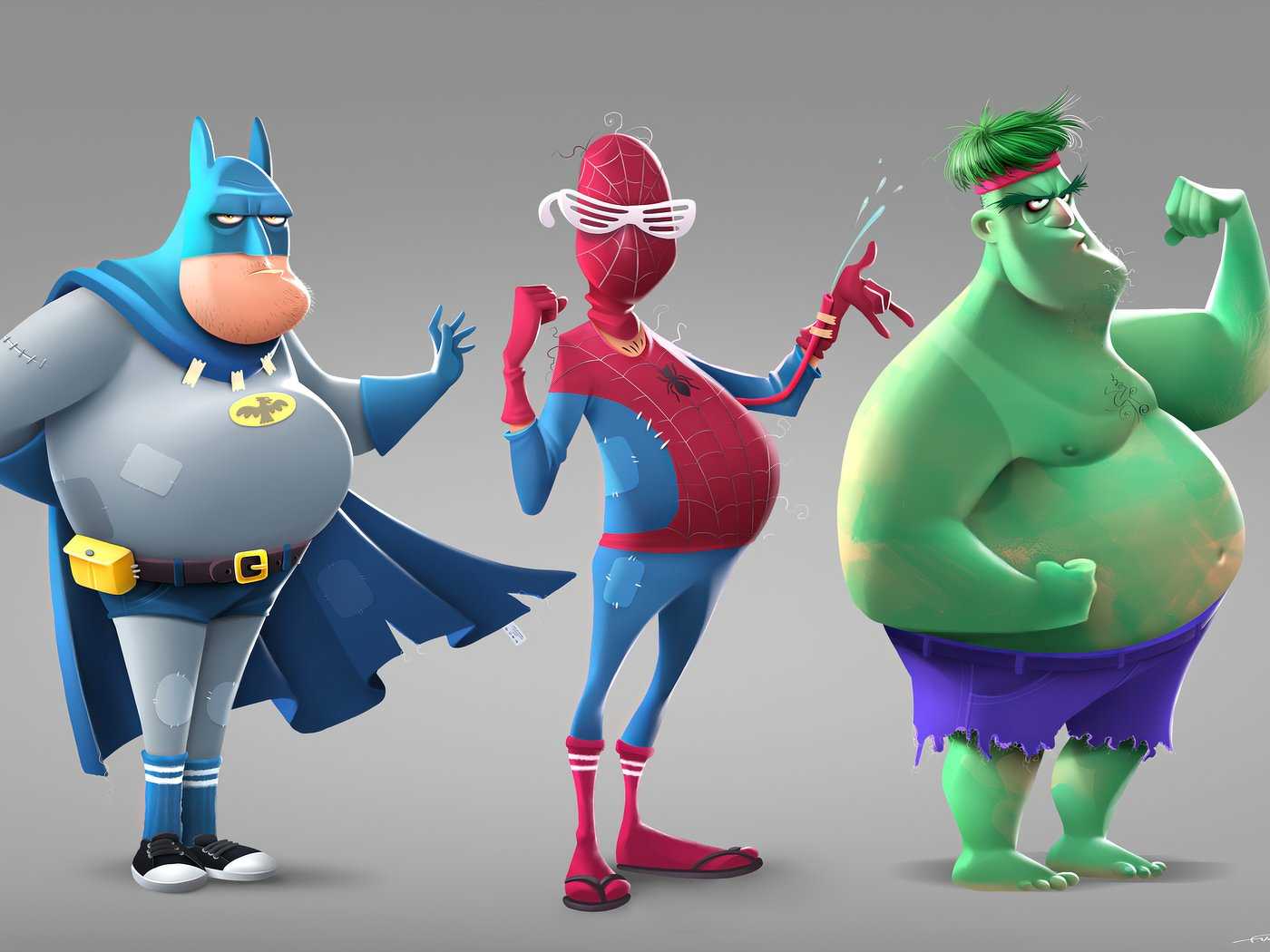 1400x1050 Batman Spiderman Hulk Fat HD Wallpaper (1400x1050)