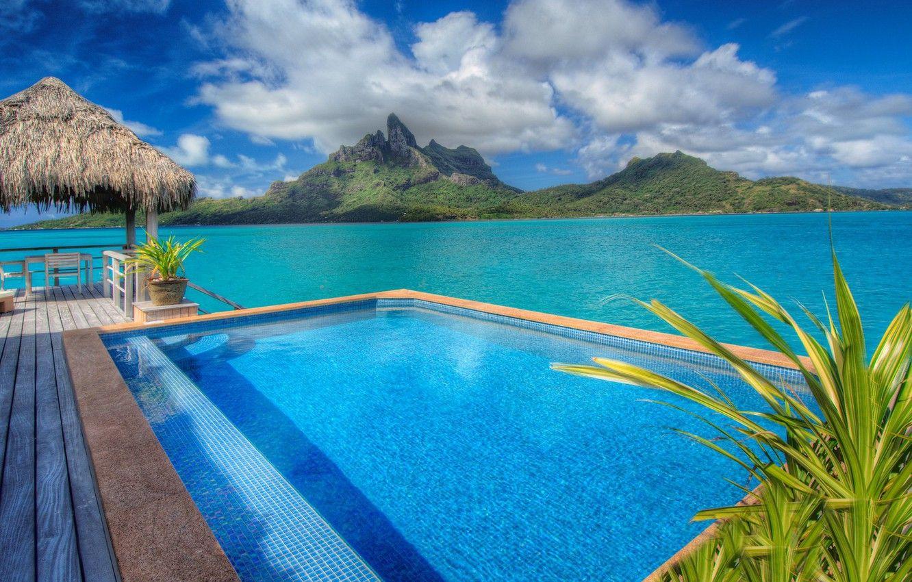 1332x850 Wallpaper Pool, Hotel, Bungalow, Blue Lagoon, Bora Bora, St Regis