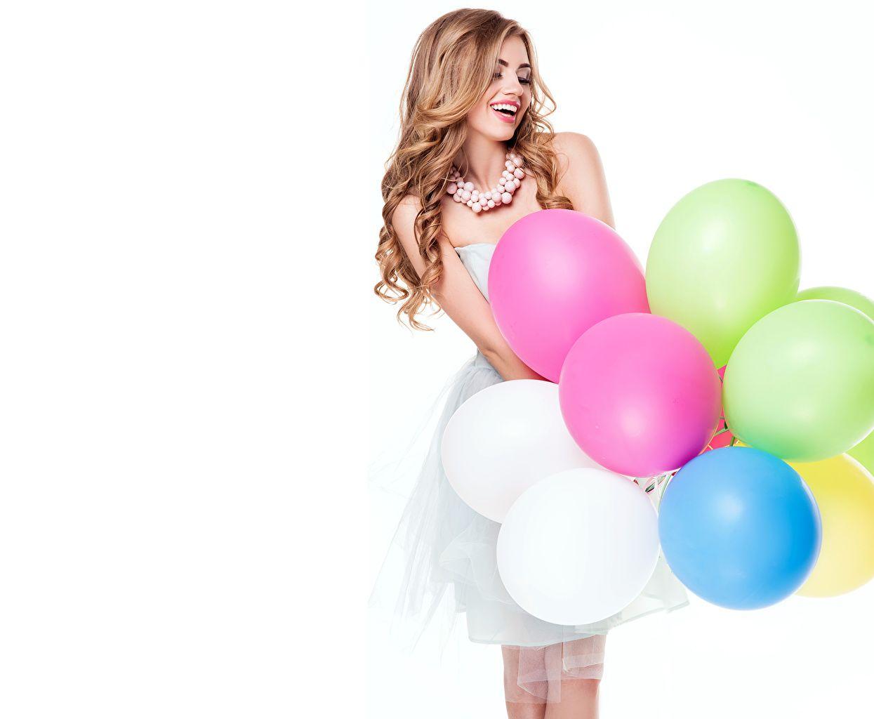 1245x1024 Desktop Wallpaper Smile balloons Girls Balls White background