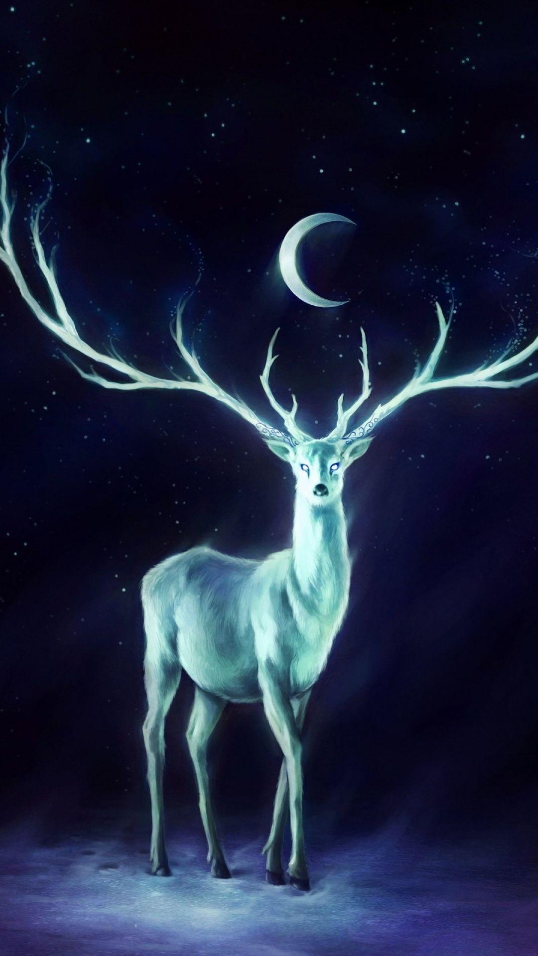 1080x1920 Deer Horns Moon Stars iPhone 8 Wallpaper Free Download