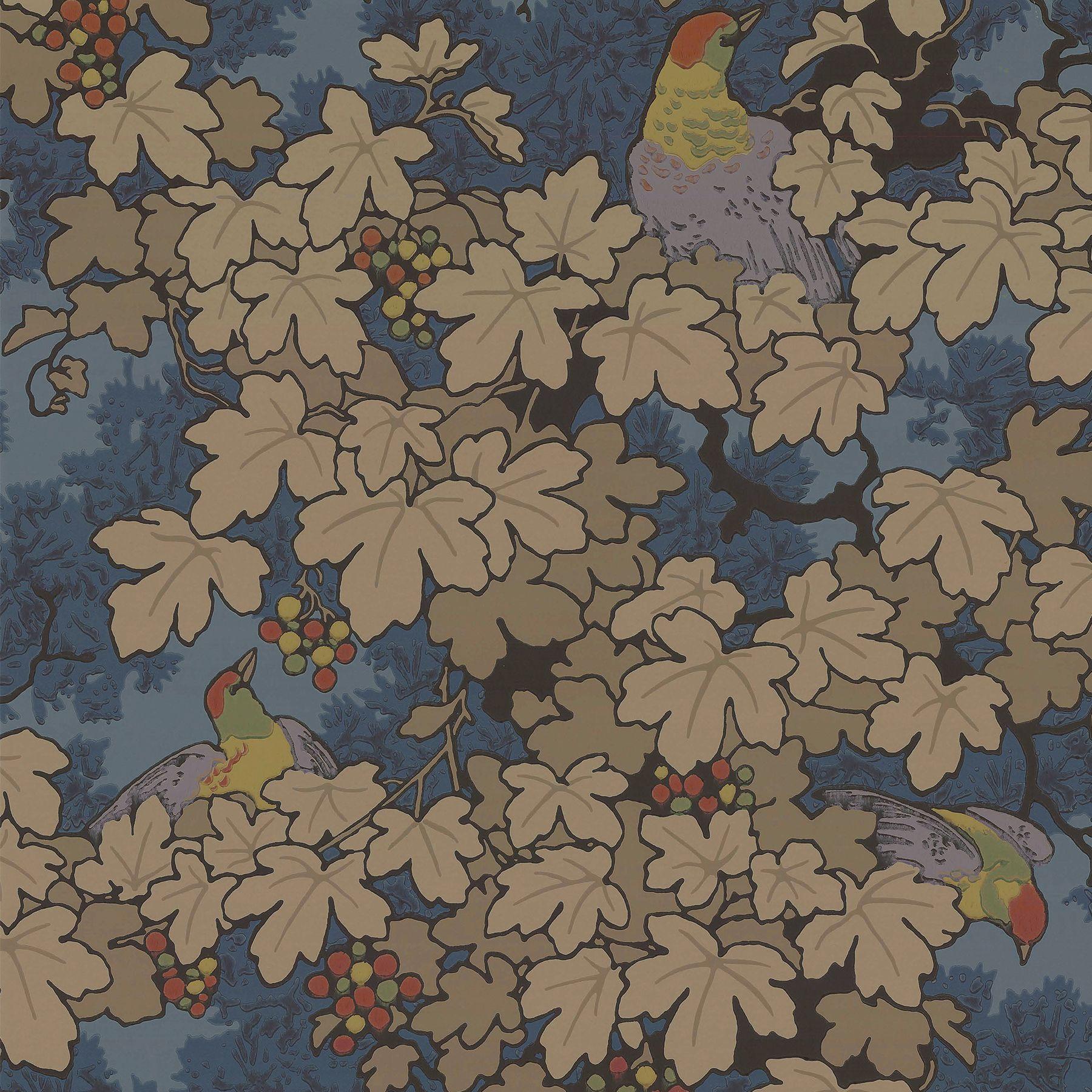 1800x1800 Buy 'Vine' Blue Gold Floral Wallpaper