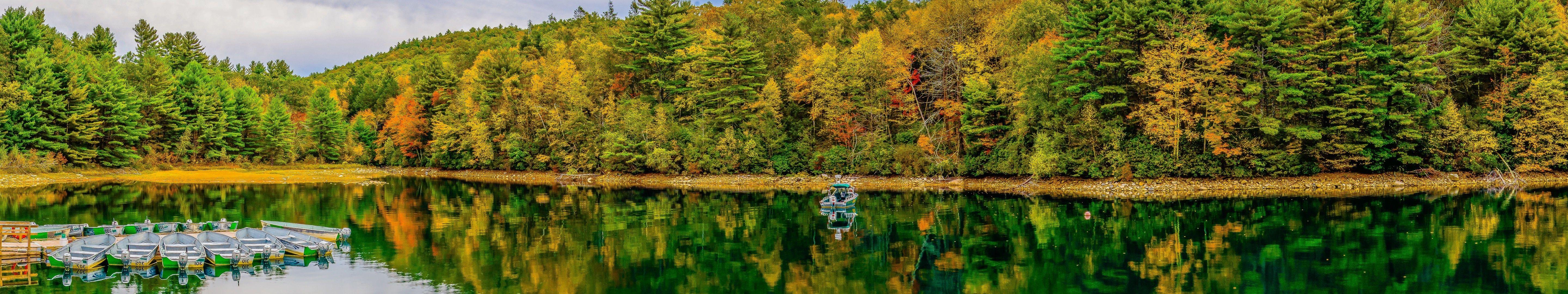 5760x1080 Massachusetts, Lake, Water, Sky, Reflection, Trees, Nature