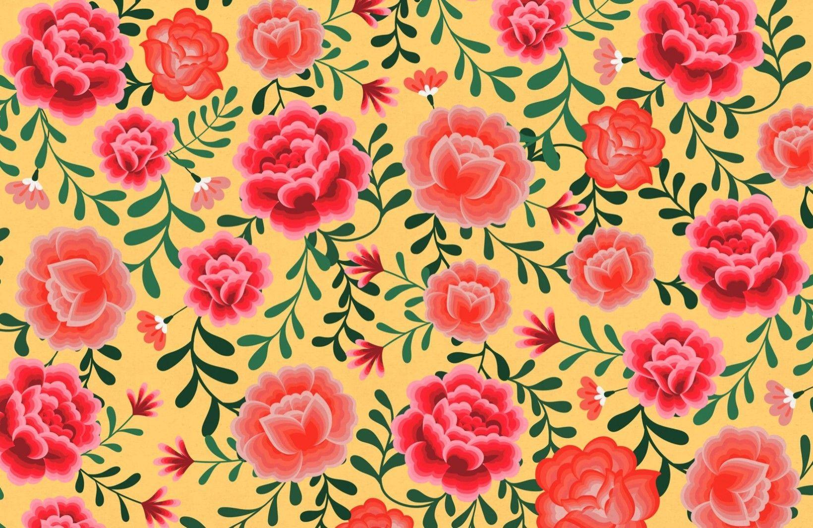 1640x1064 Yellow Frida Kahlo Floral Pattern Wallpaper Mural