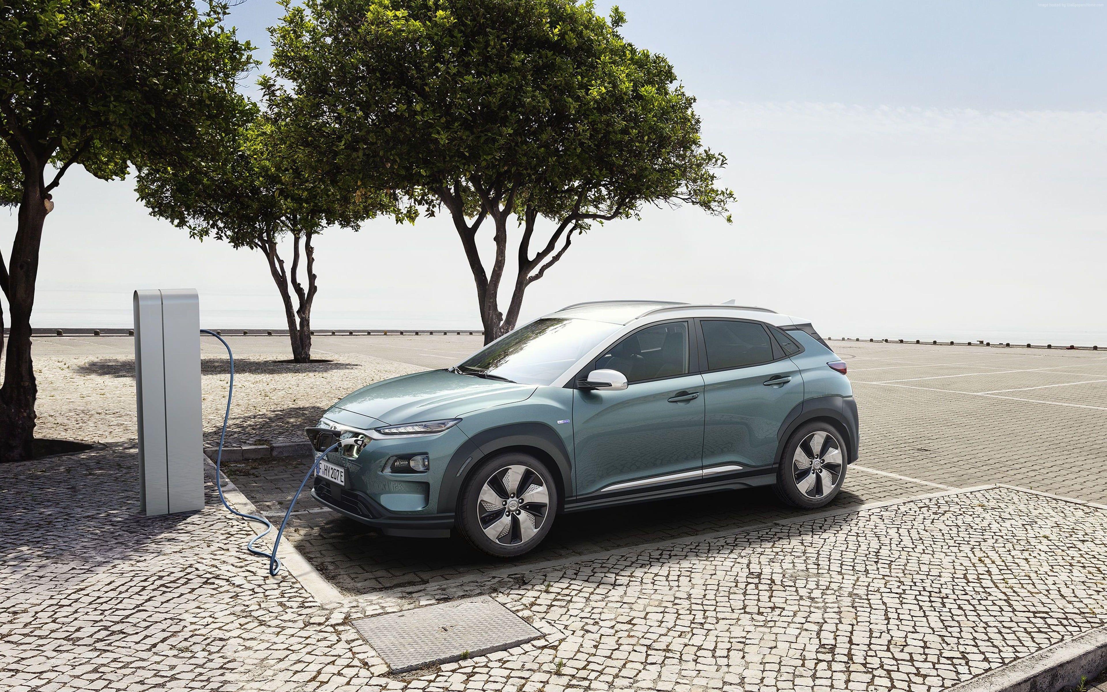 3840x2400 Blue 5 Door Hatchback, Hyundai Kona Electric, Geneva Motor Show