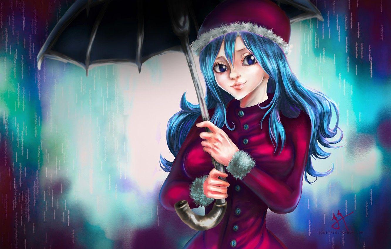 1332x850 Wallpaper girl, rain, umbrella, Juvia Loxar, FAIRY TAIL image