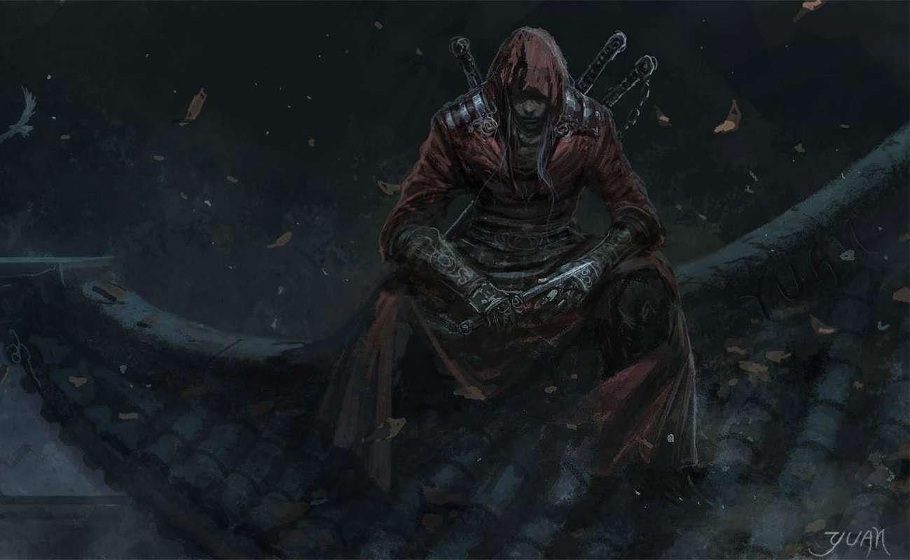 1299x800 Yuan character painting, digital art, Ninja, sad, Asian HD