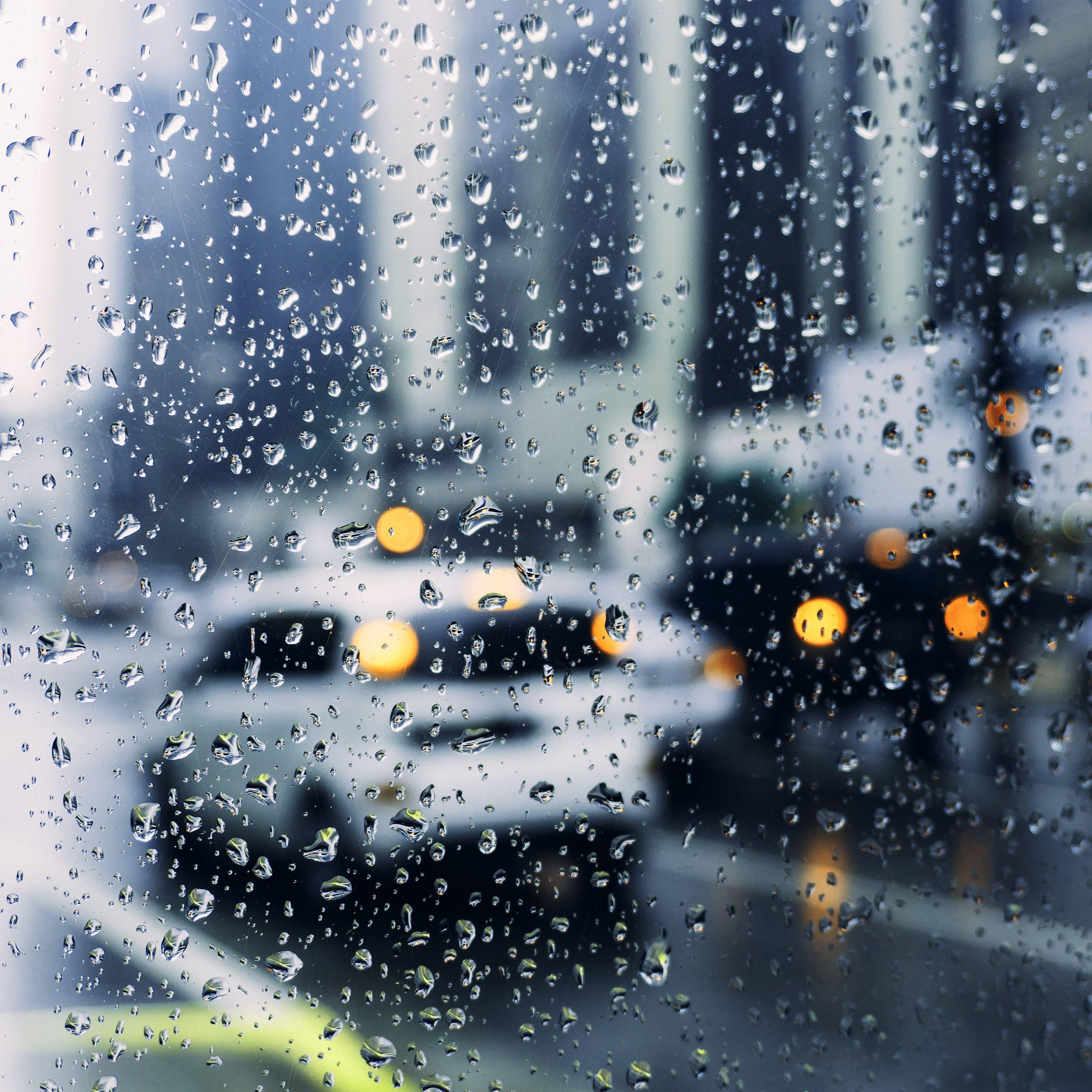 2732x2732 Rain Window Bokeh Art Car Sad Blue Wallpaper