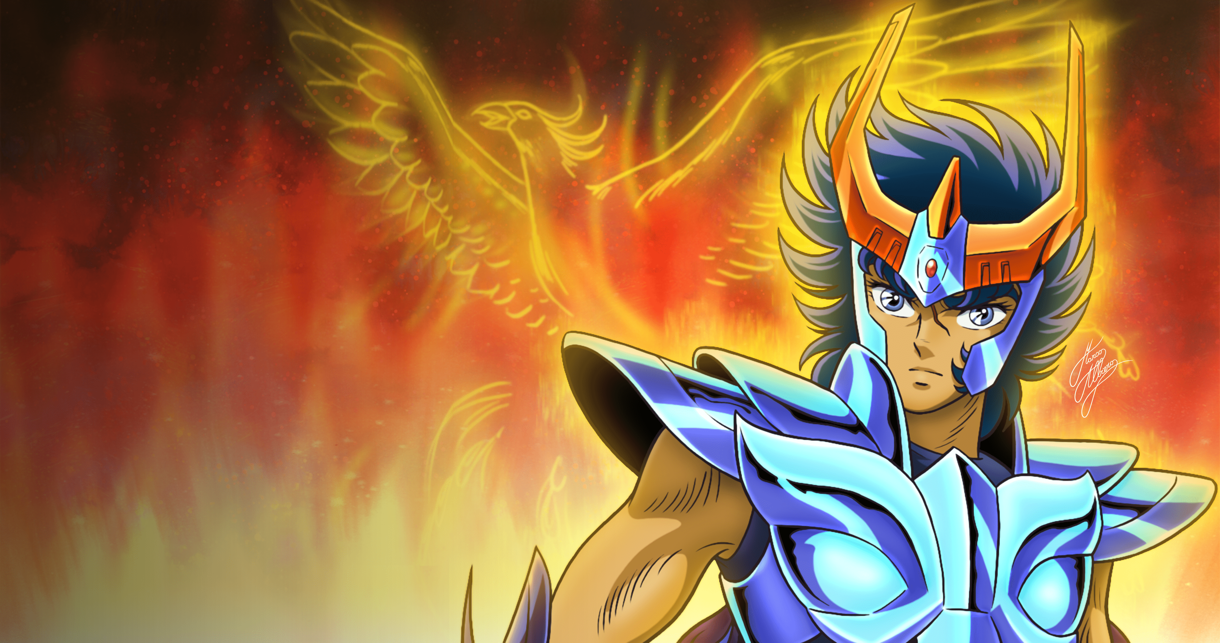 Saint Seiya Poster Phoenix Ikki Two Color Background Close Up 18inx12in