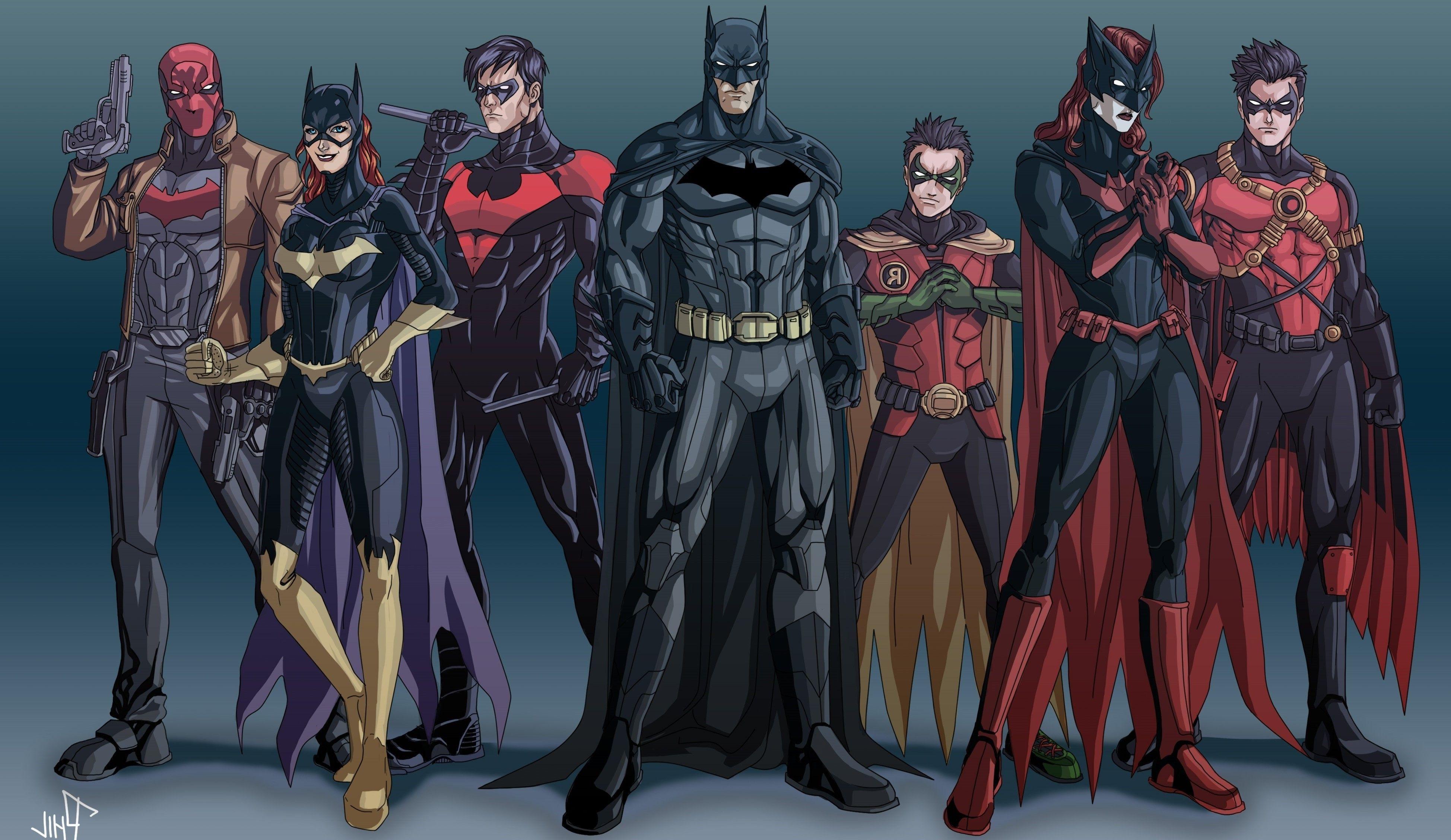 3896x2256 Batman, Robin (character), Nightwing, Batgirl, DC Comics, Red