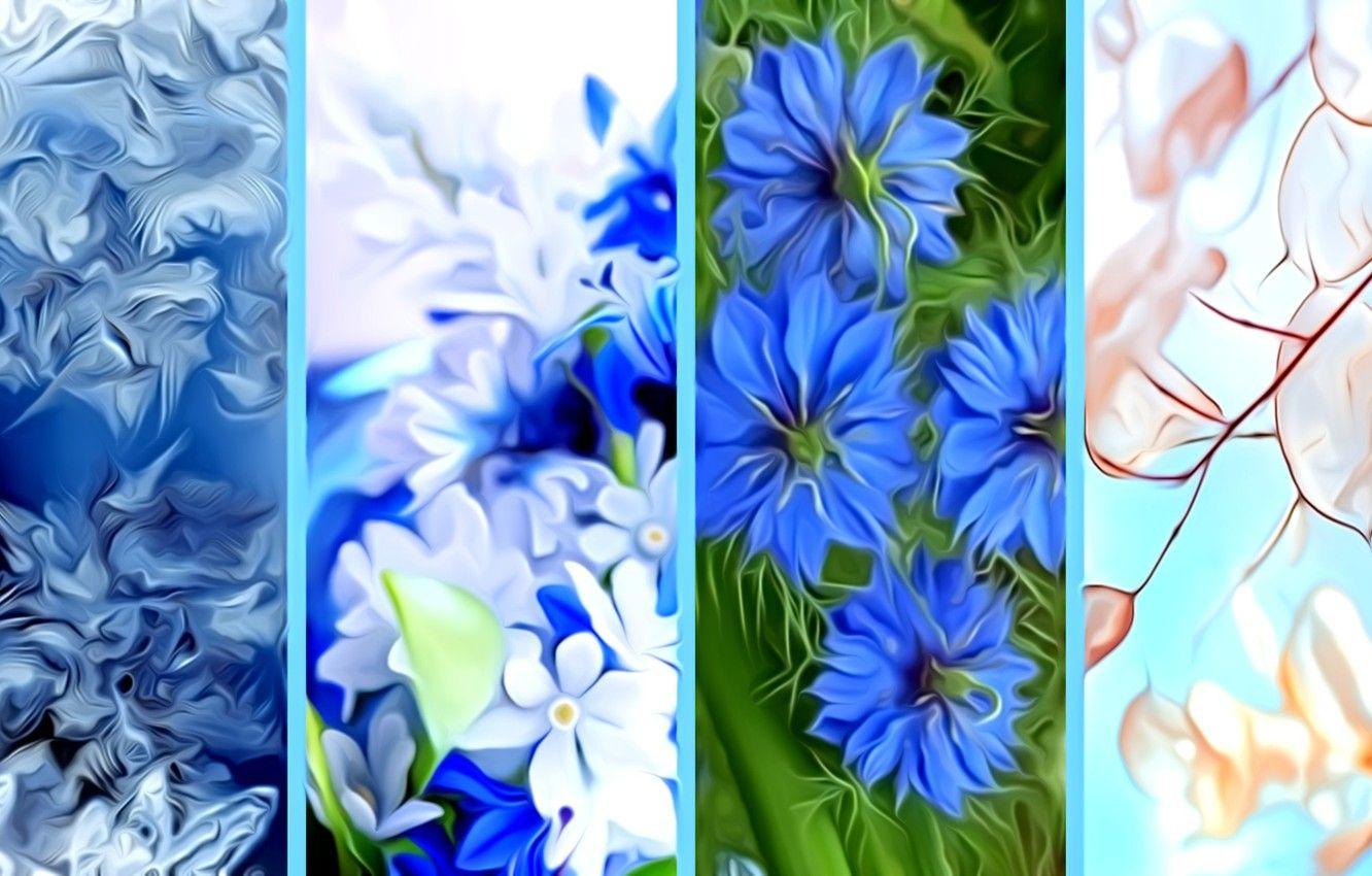 1332x850 Wallpaper winter, frost, autumn, summer, leaves, flowers, rendering, seasons, collage, spring, picture image for desktop, section рендеринг